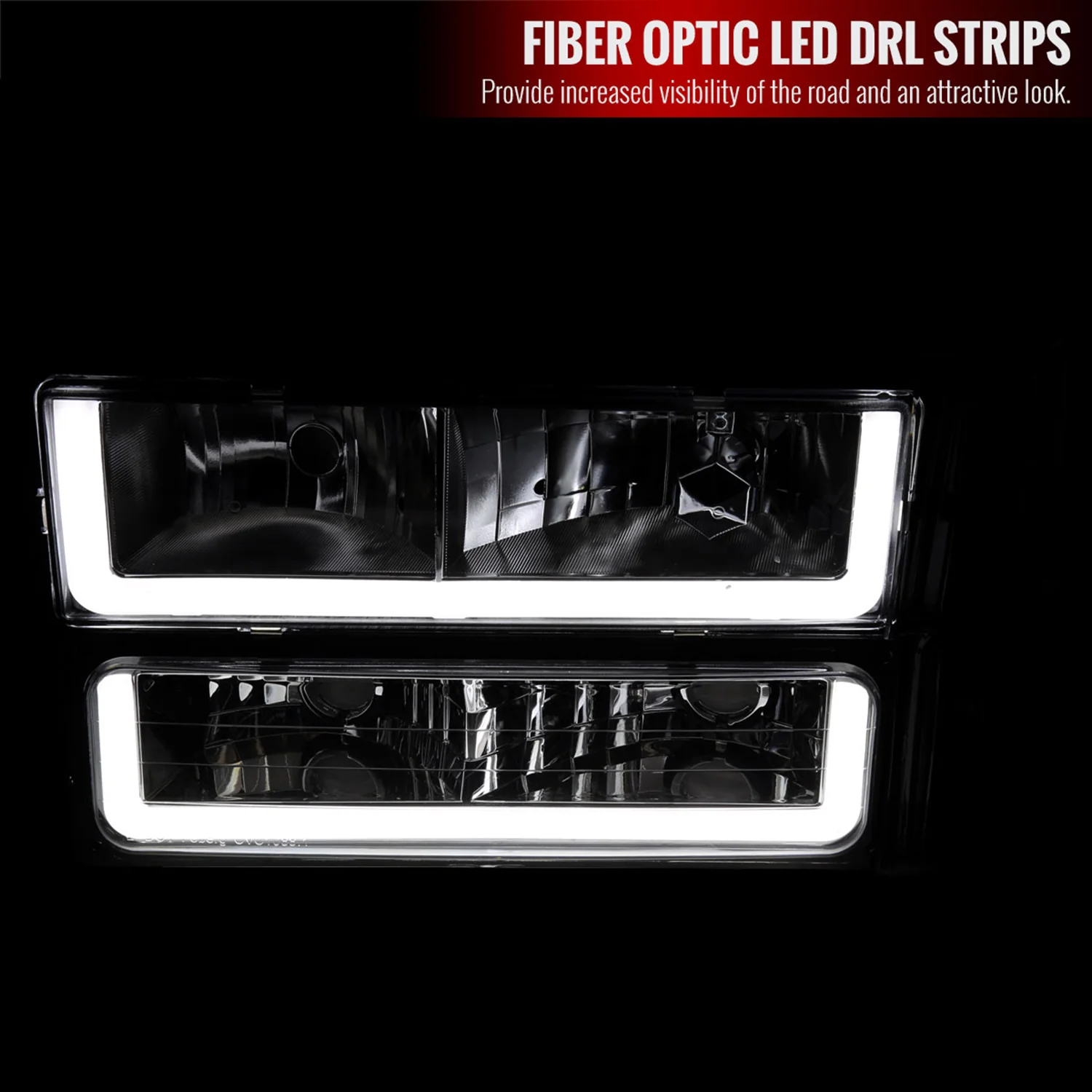 1994-1998 Chevy Silverado/Tahoe/Suburban/C10 Headlights LED Lights Smoke - Image 2