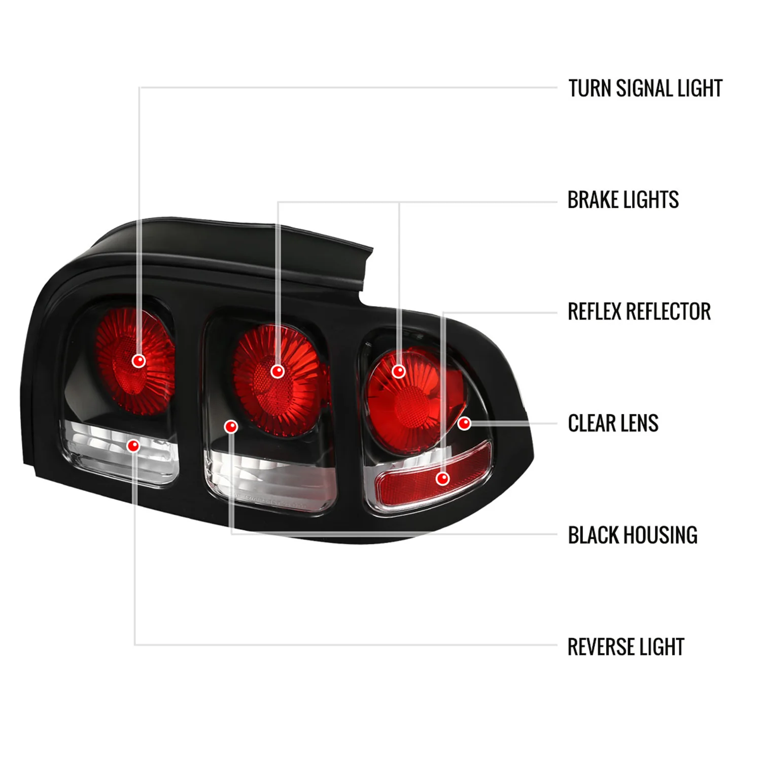 1994-1998 Ford Mustang Tail Lights Matte Black Housing/Clear Lens - Image 8
