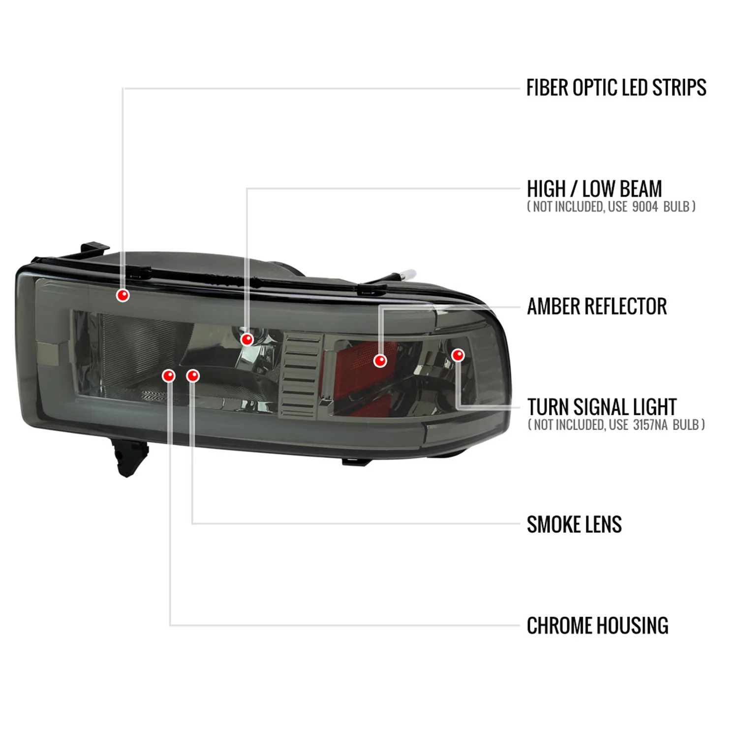 1994-2001 Dodge RAM 1500/ RAM 2500/3500 Dual LED Bar Factory Headlights Smoke - Image 8