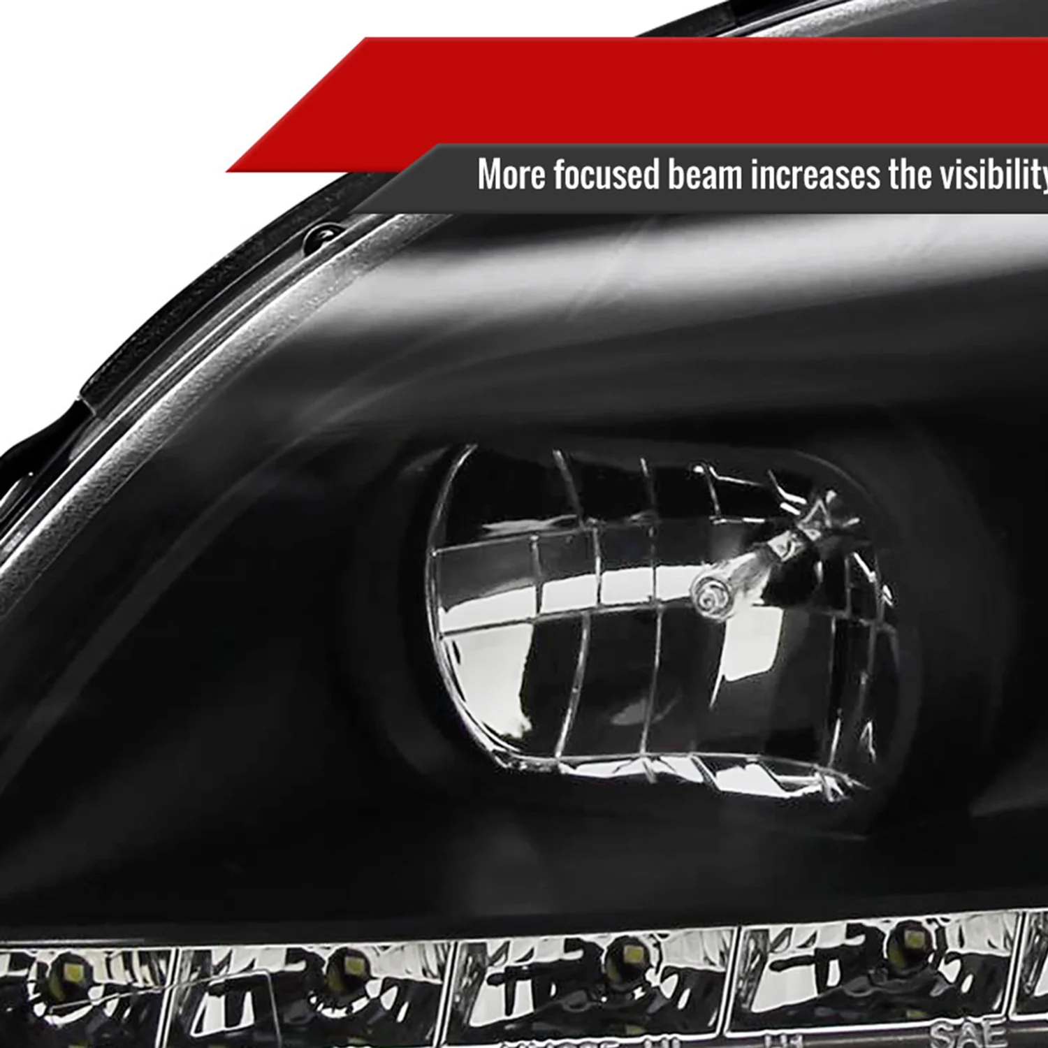 1996-1998 Honda Civic Projector Headlights R8 LED Light Strip Matt Black - Image 4