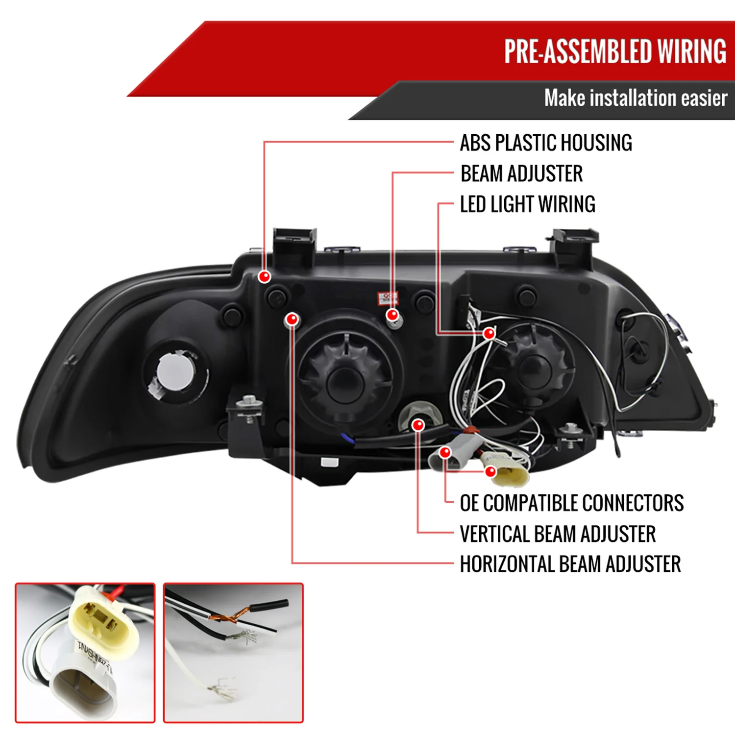 1996-2003 BMW E39 5 Series Dual Halo Projector Headlights Glossy Black/Smoke - Image 7