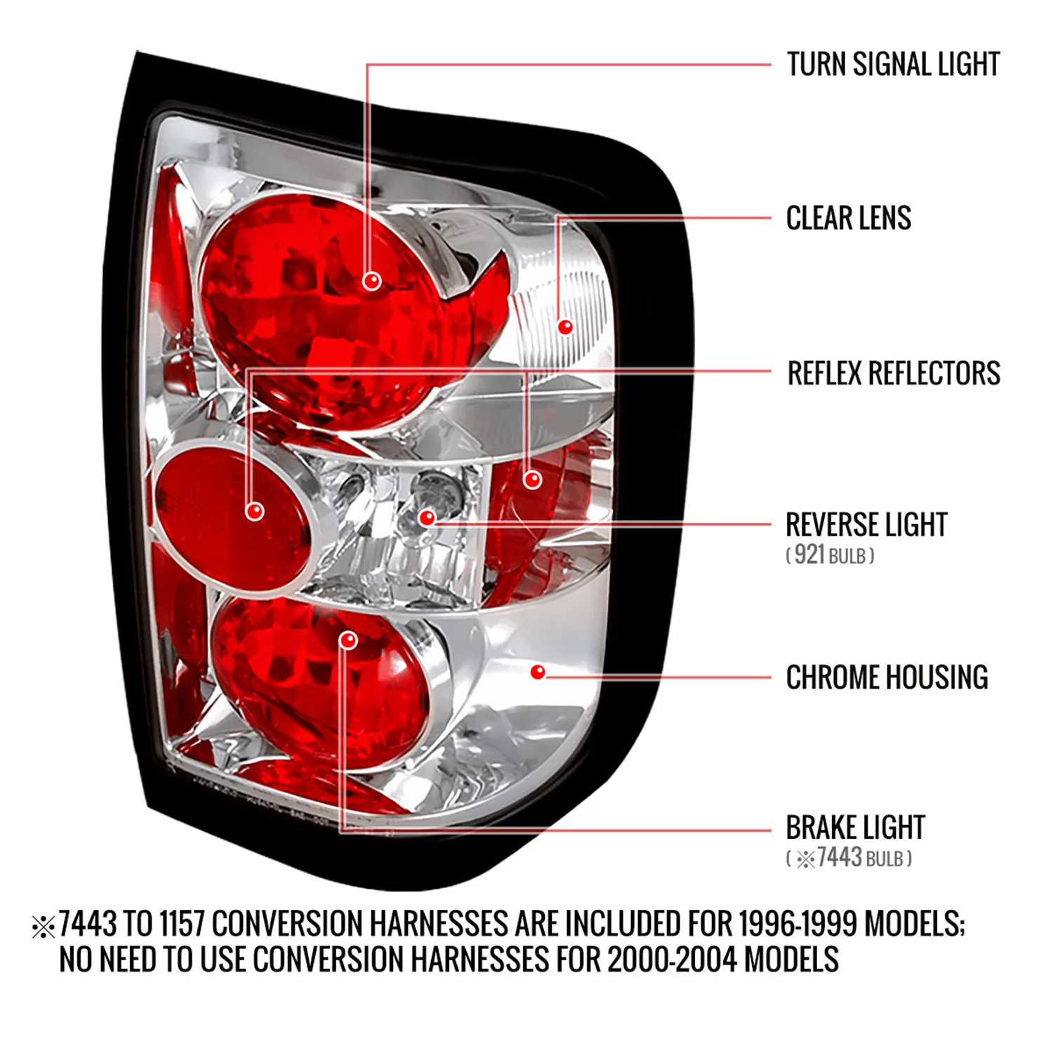 1996-2004 Nisssan Pathfinder/ Infiniti QX4 Tail Lights Chrome/Clear Lens - Image 9