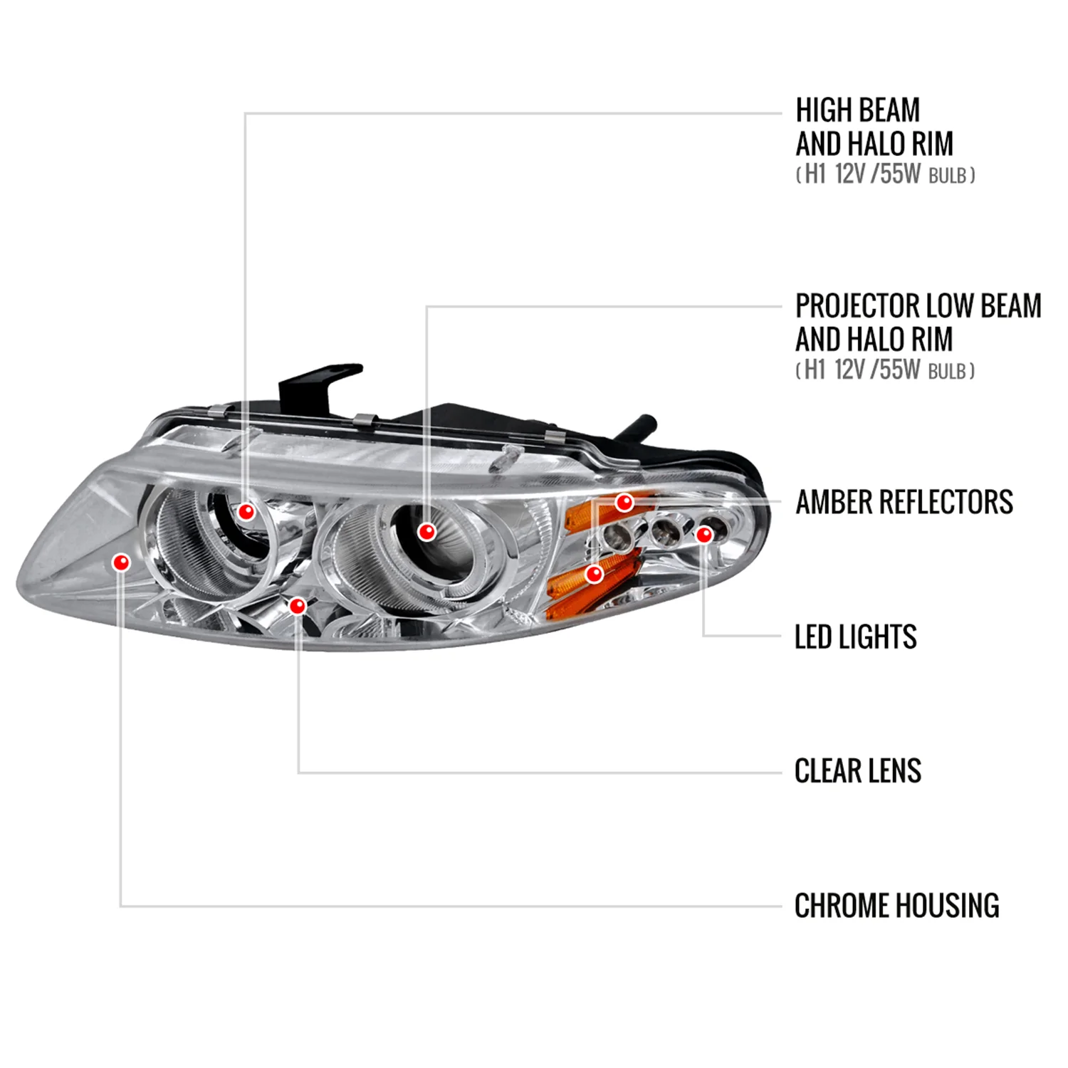 1997-2000 Dodge Avenger Chrysler Sebring Coupe Dual Halo Headlights Chrome - Image 8
