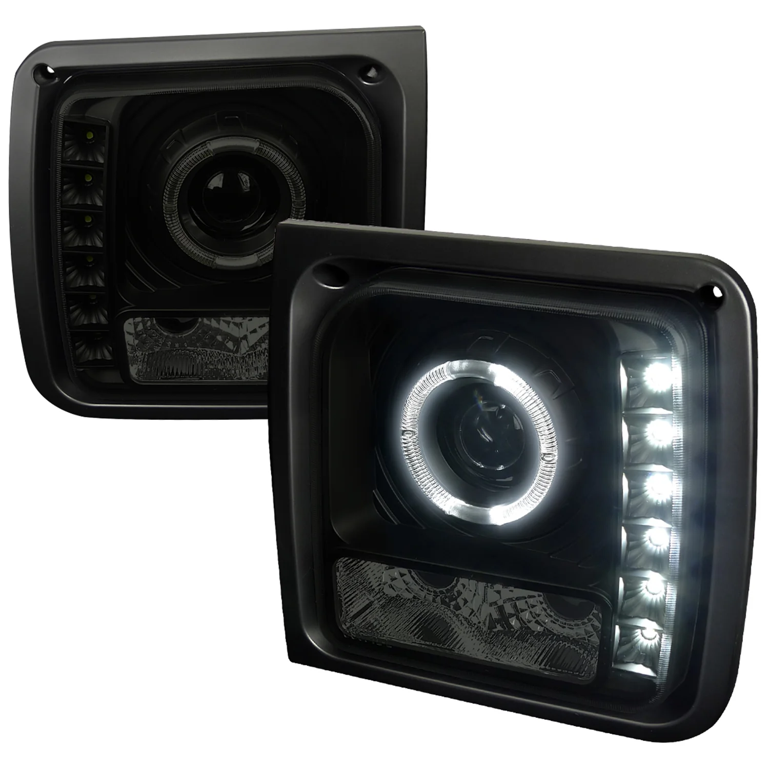 1997-2001 Jeep Cherokee Halo Projector Headlights SMD LED Light Black/Smoke