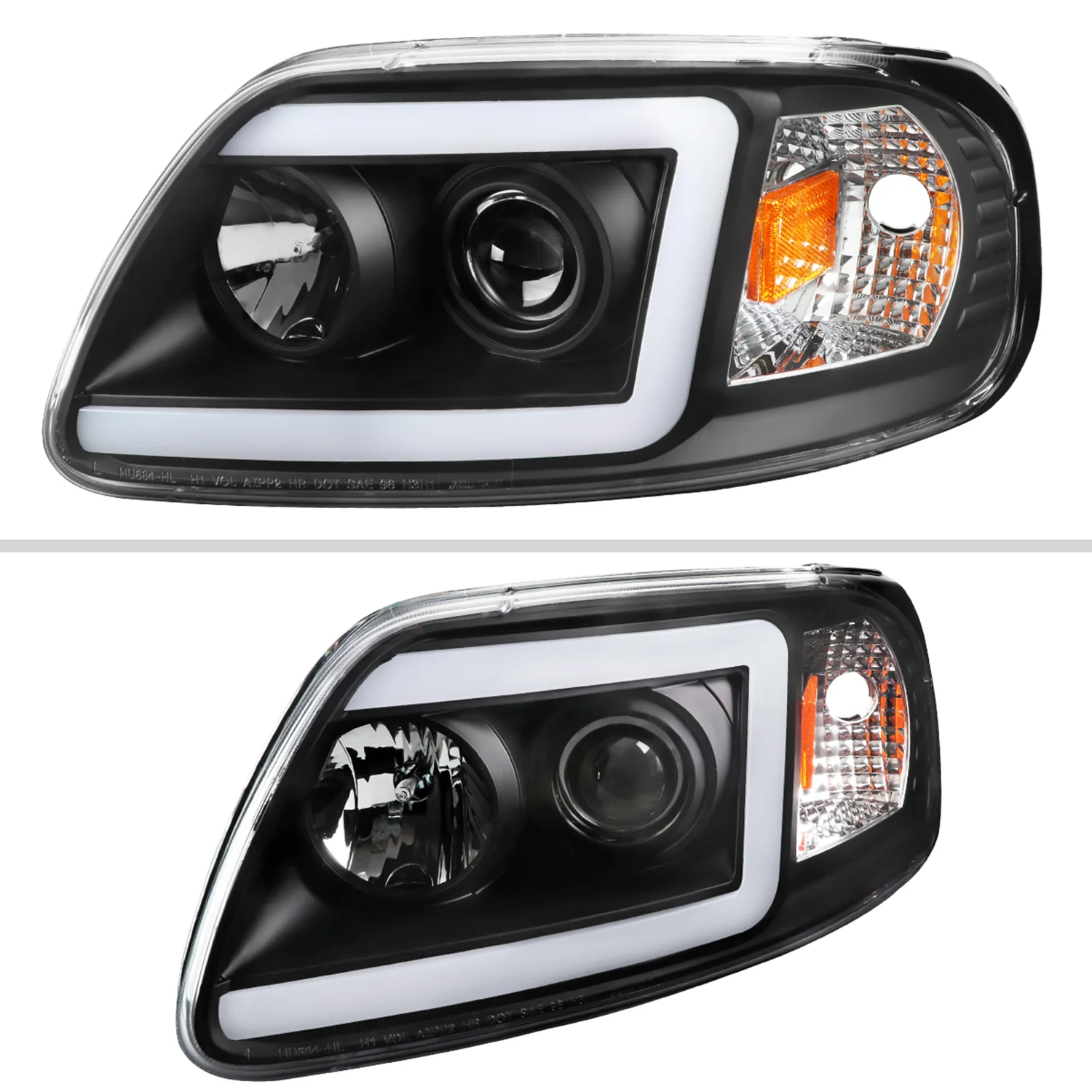 1997-2004 Ford F-150 / 1997-2002 Expedition LED C-Bar Projector Headlights Black - Image 2
