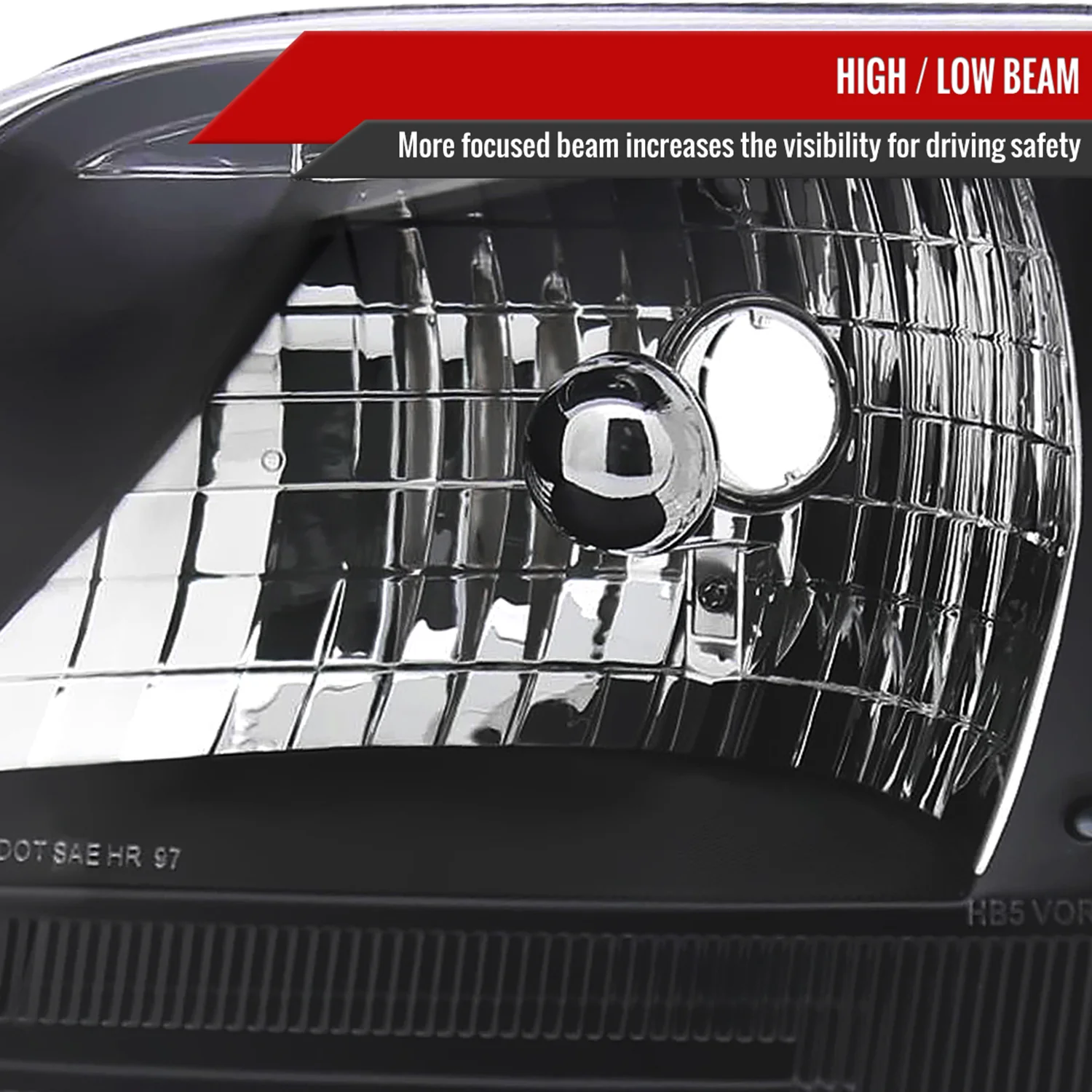 1997-2004 Ford F-150/Expedition Factory Crystal Headlights Matt Black/Clear - Image 3
