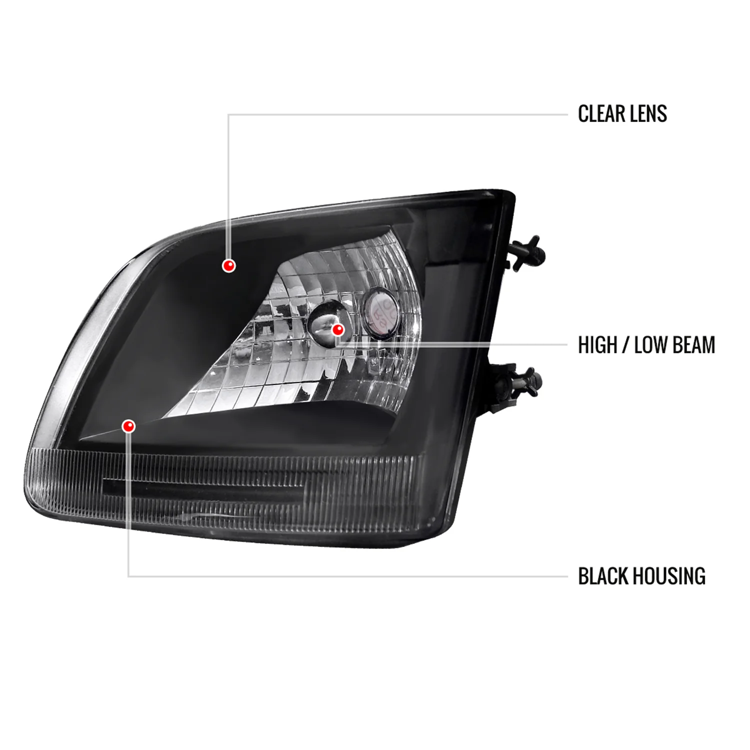 1997-2004 Ford F-150/Expedition Factory Crystal Headlights Matt Black/Clear - Image 8