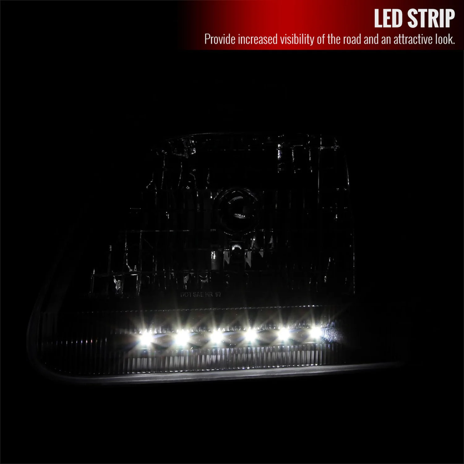 1997-2004 Ford F-150/Expedition Factory Headlights SMD LED Light Strip Black - Image 2