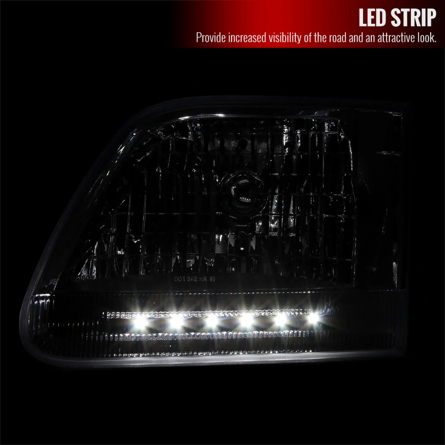 1997-2004 Ford F-150/Expedition Factory Headlights SMD LED Light Strip Chrome - Image 2