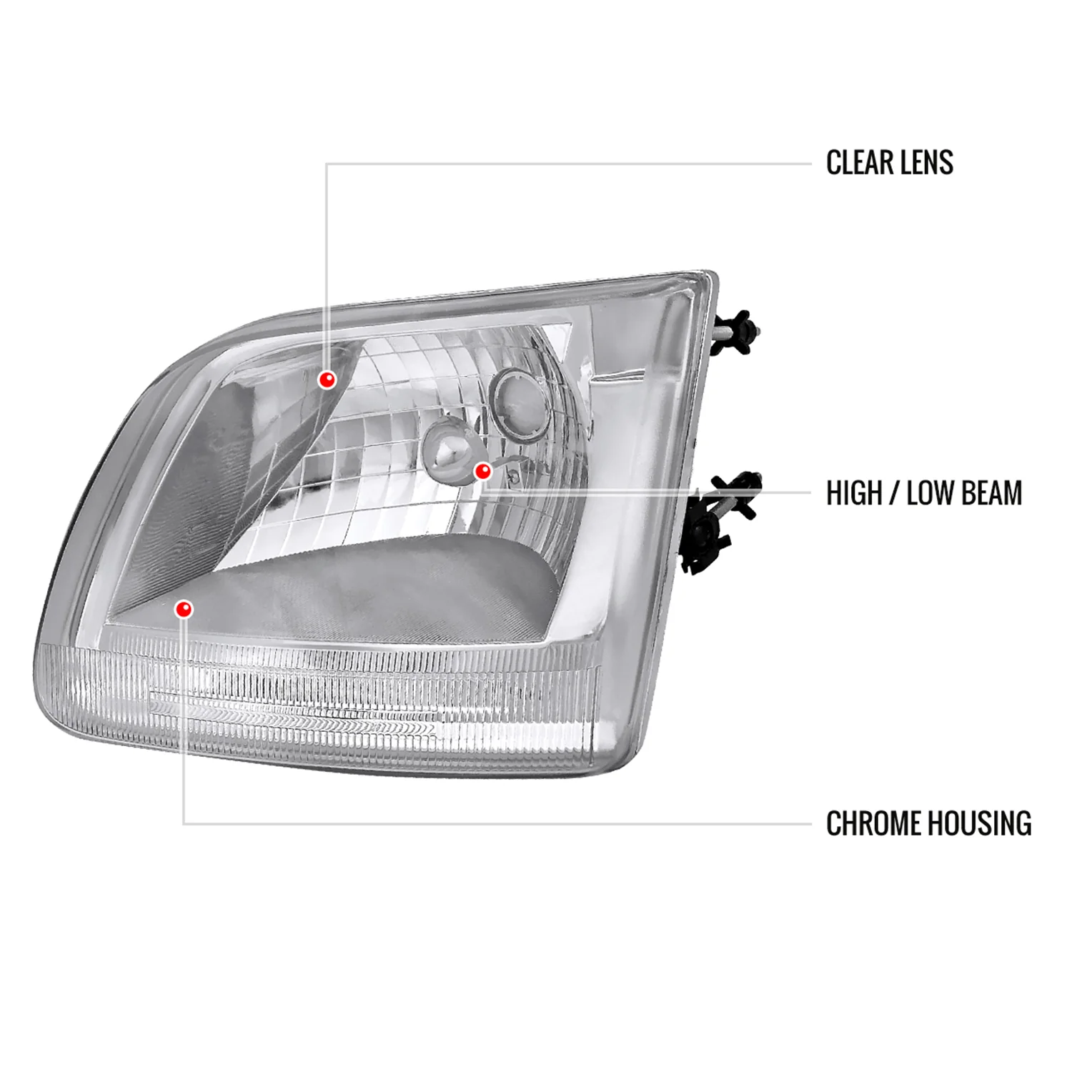 1997-2004 Ford F-150/Expedition Factory Style Crystal Headlights Chrome/Clear - Image 8