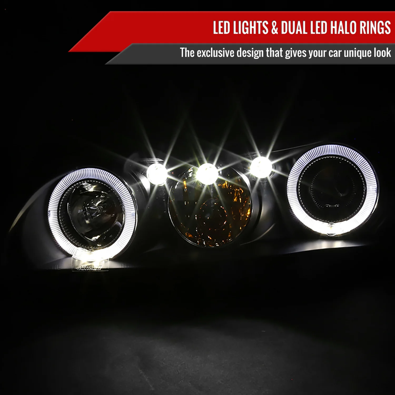 1997-2005 Chevy Malibu/Oldsmobile Cutlass Dual Halo Projector Headlights Black - Image 2