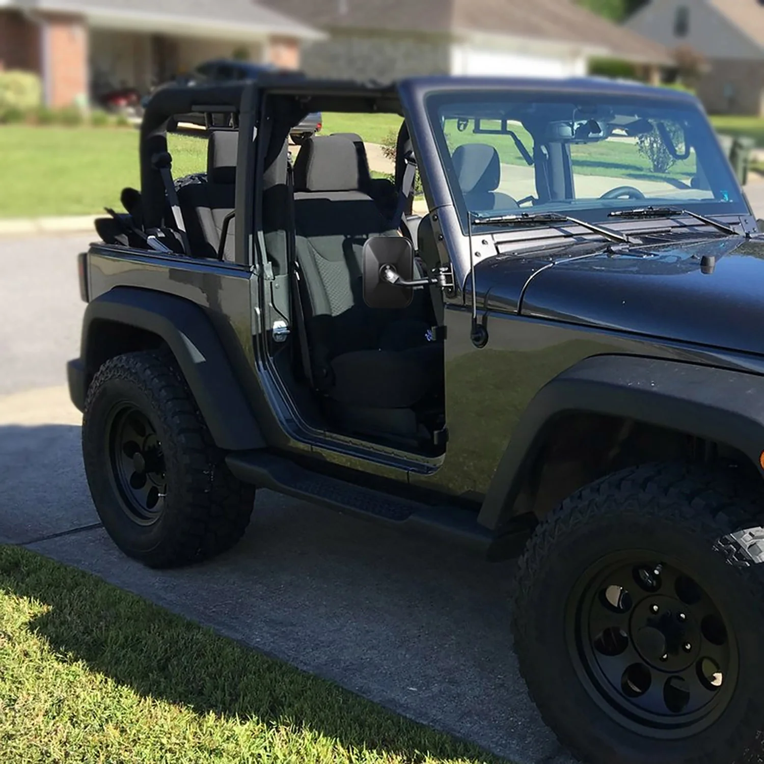1997-2018 Jeep Wrangler TJ/JK Quick Release Black Steel Square Side Mirrors - Image 10
