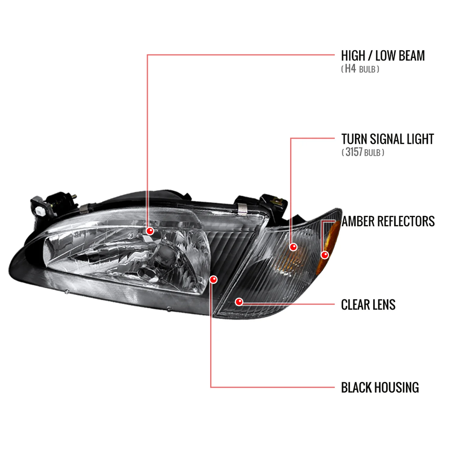 1998-2000 Toyota Corolla Factory Crystal Headlights Corner Lights&Bulbs Black - Image 9