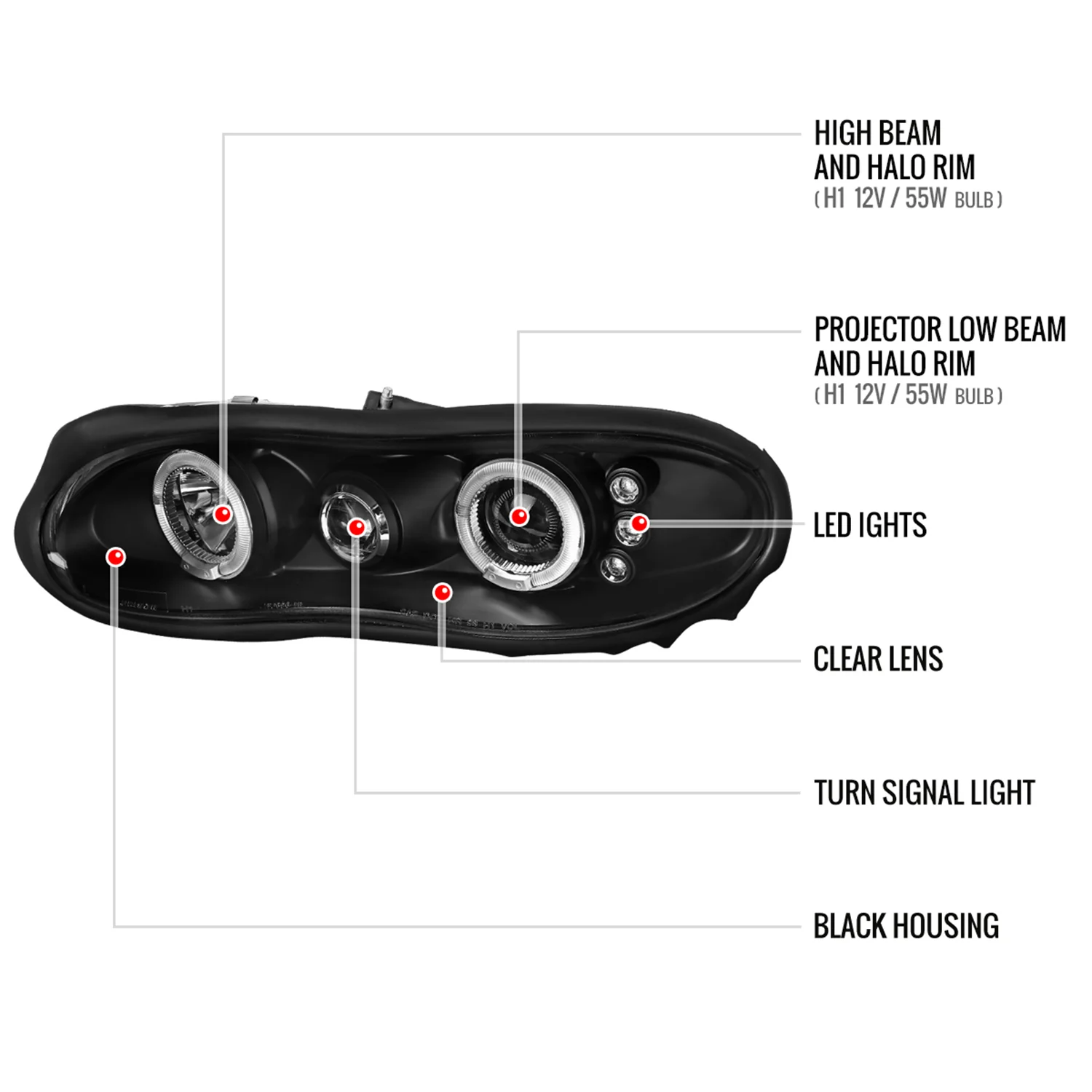1998-2002 Chevy Camaro Dual Halo Projector Headlights Matte Black/Clear Lens - Image 8