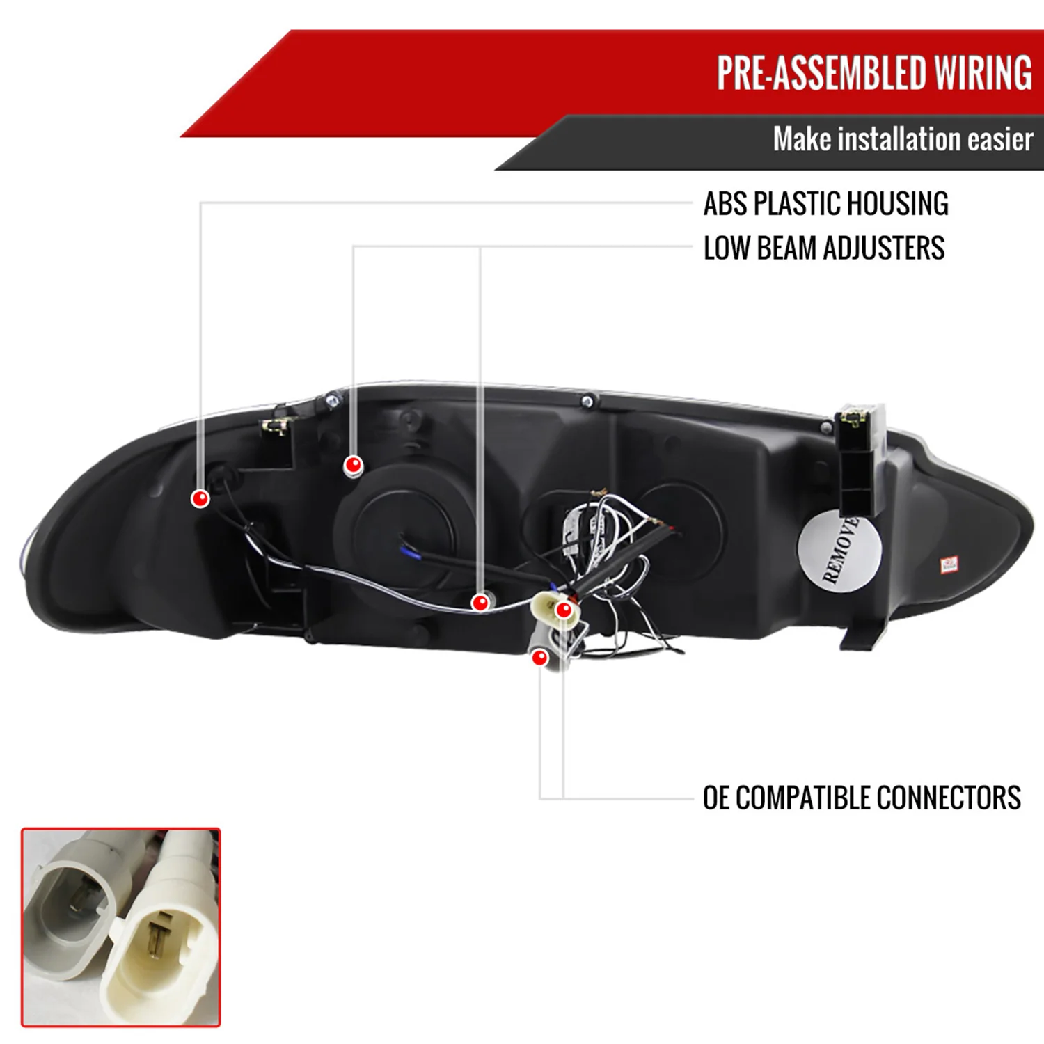 1998-2004 Dodge Intrepid Dual Halo Projector HeadLights Matte Black/Clear Lens - Image 7