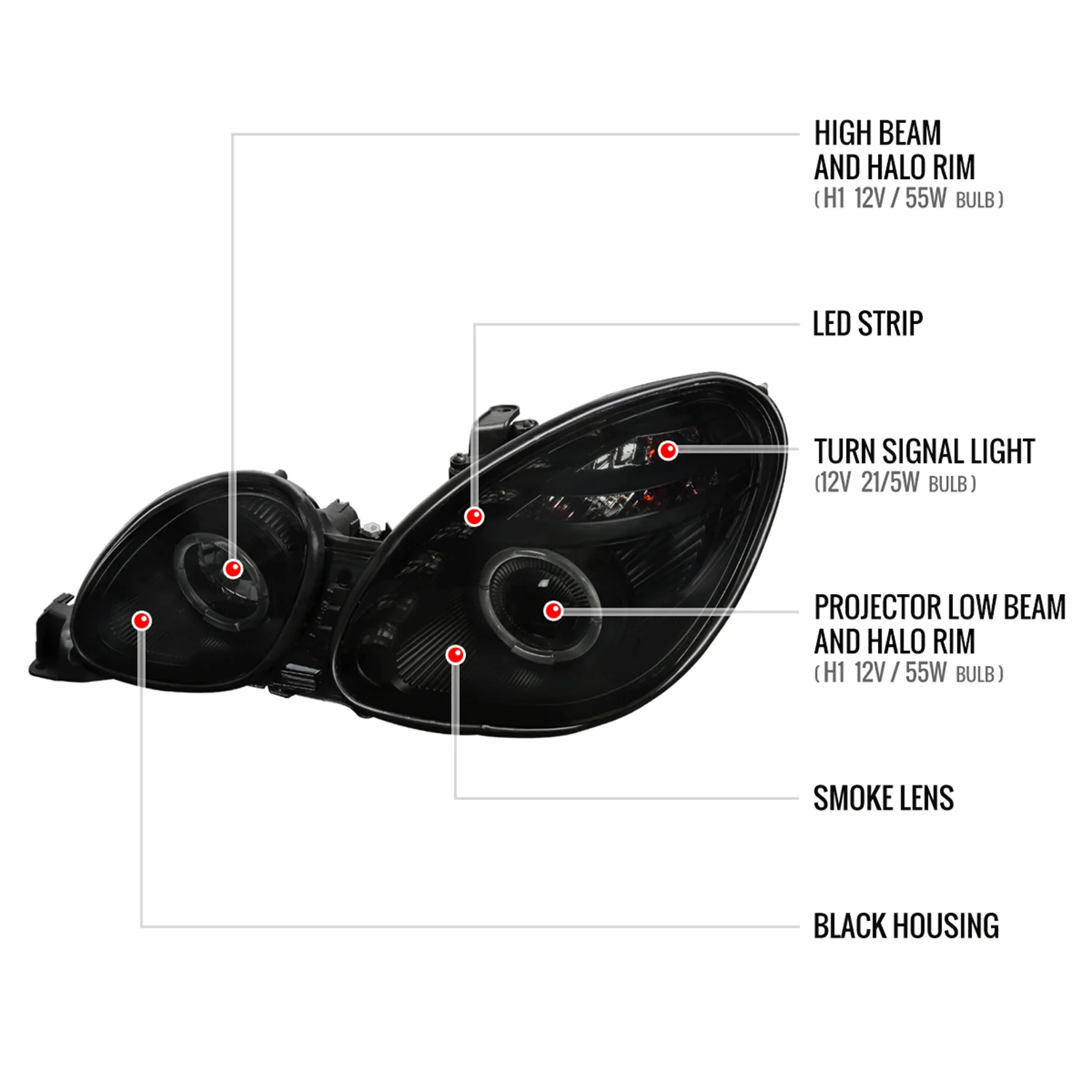1998-2005 Lexus GS300/GS400/GS430 Halo Projector Headlights LED Light Smoke - Image 8