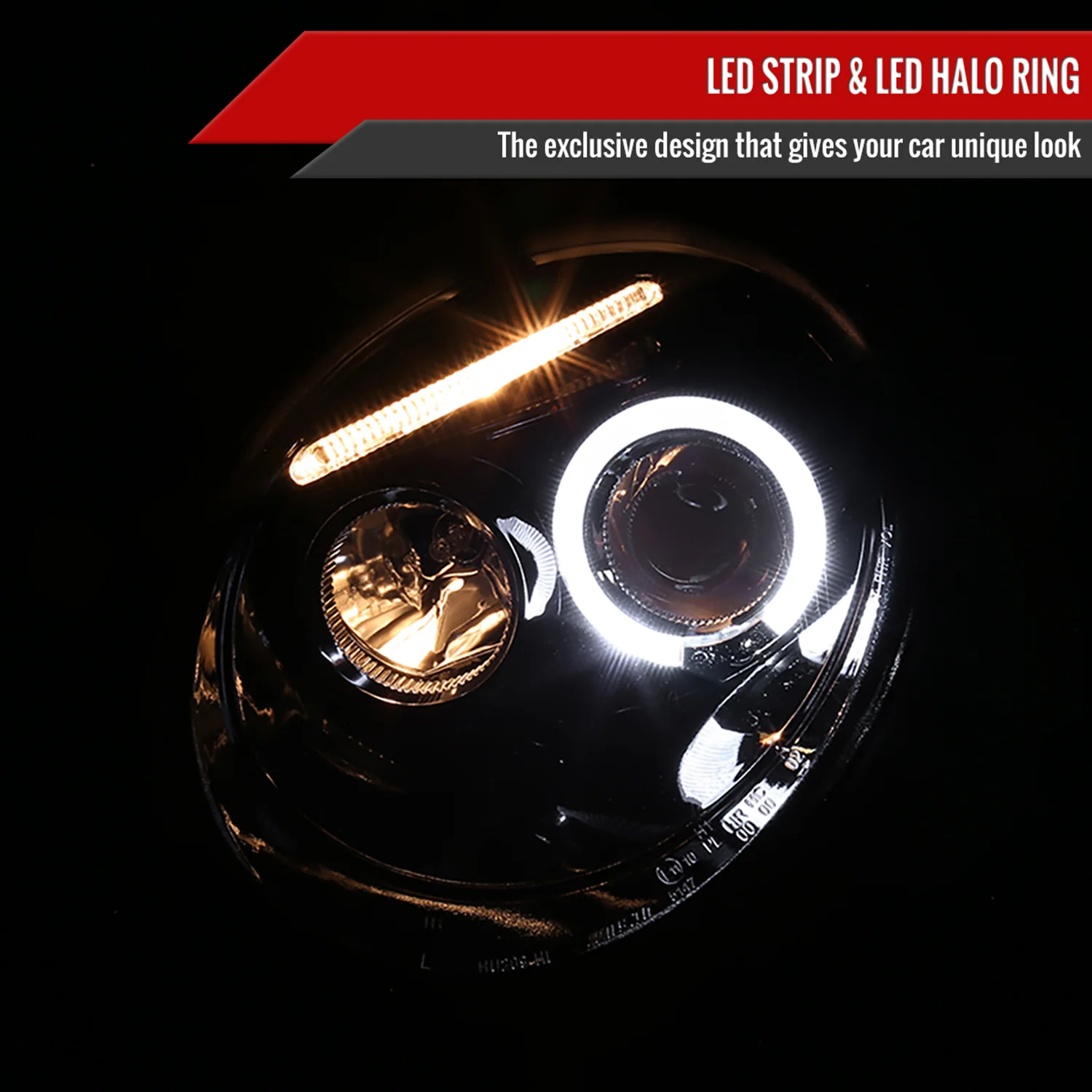 1998-2005 VW Beetle Halo Projector Headlights Glossy Black/Smoke Lens - Image 2