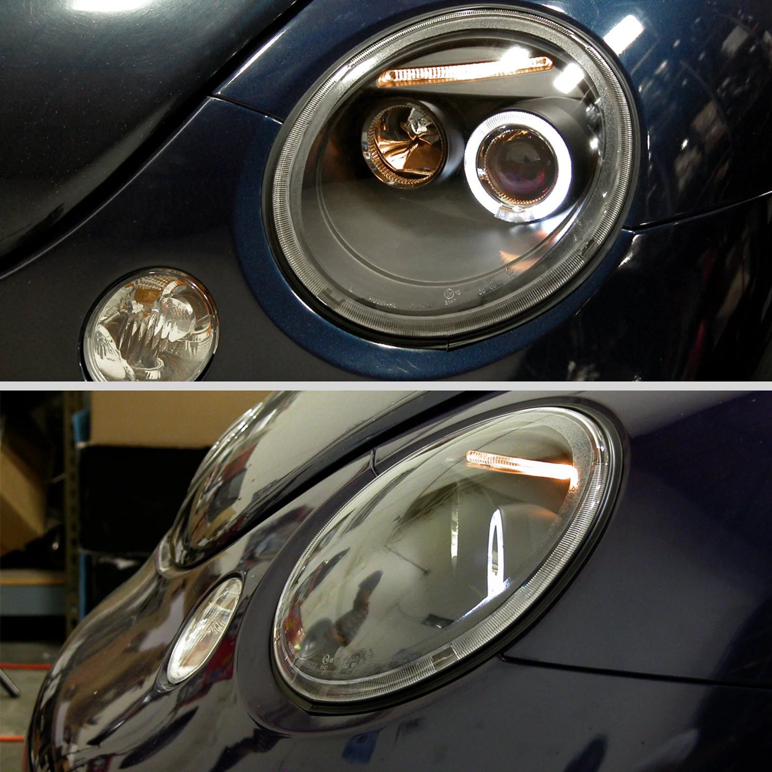 1998-2005 VW Beetle Halo Projector Headlights Matte Black/Clear Lens - Image 10