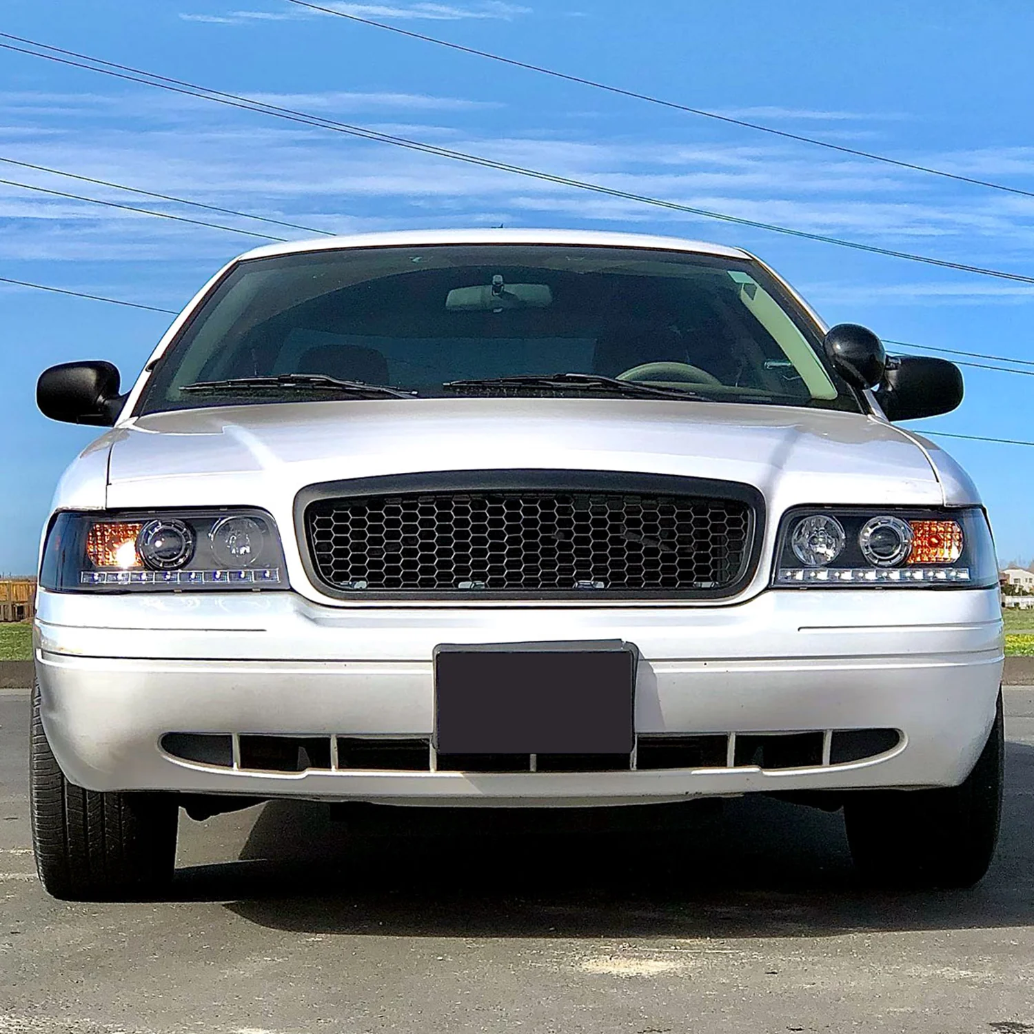 1998-2011 Ford Crown Victoria Projector Headlights LED Light Strip Matt Black - Image 10