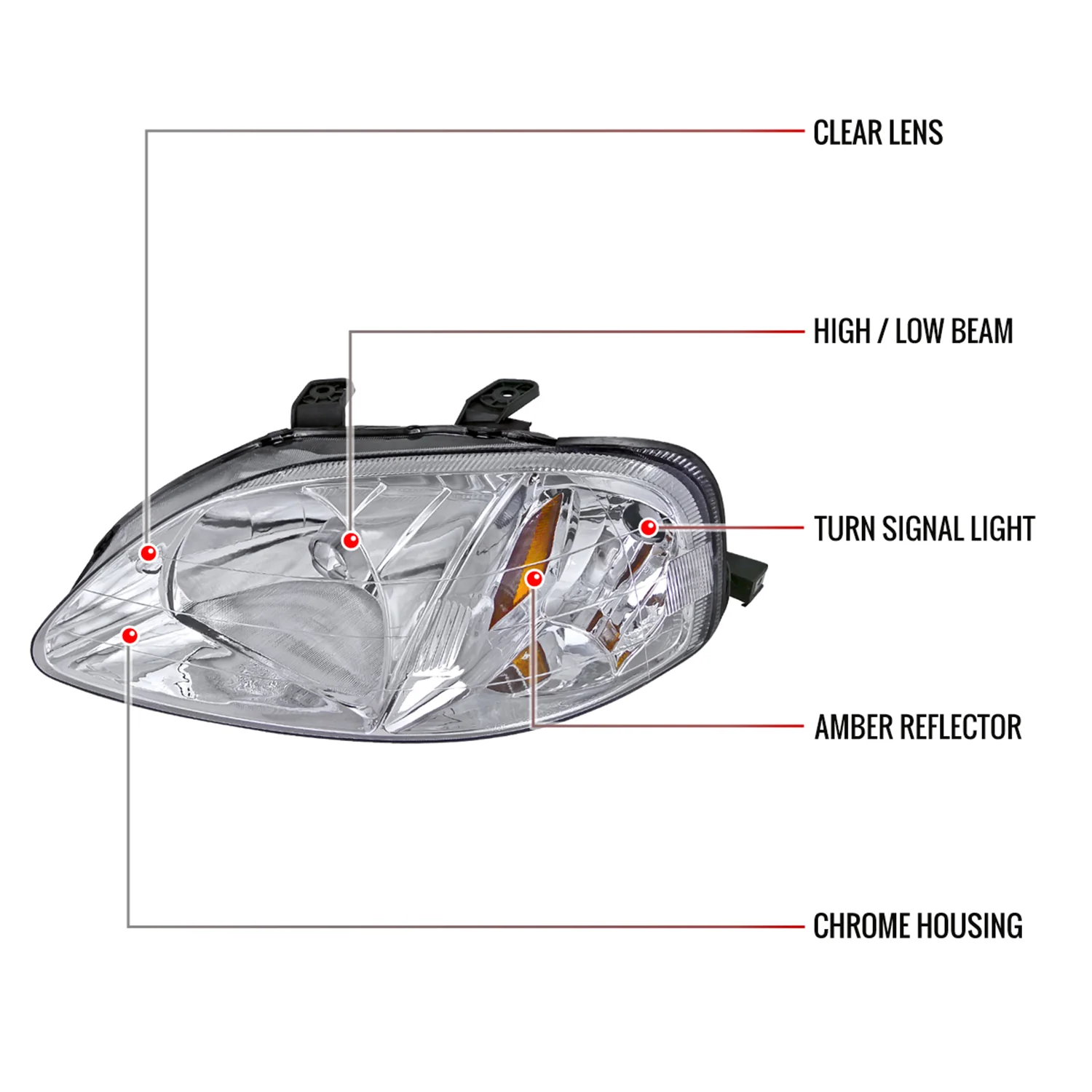 1999-2000 Honda Civic Crystal Headlights w/ Amber Reflector Chrome/Clear Lens - Image 8