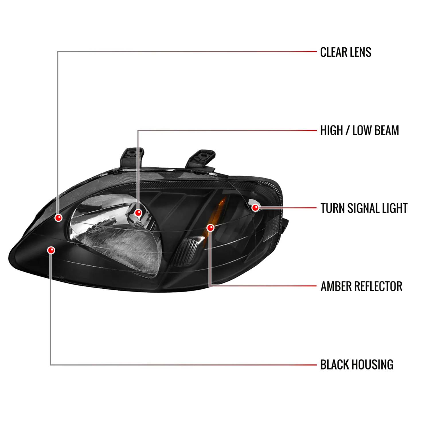 1999-2000 Honda Civic Crystal Headlights w/ Amber Reflector Matte Black/Clear - Image 8