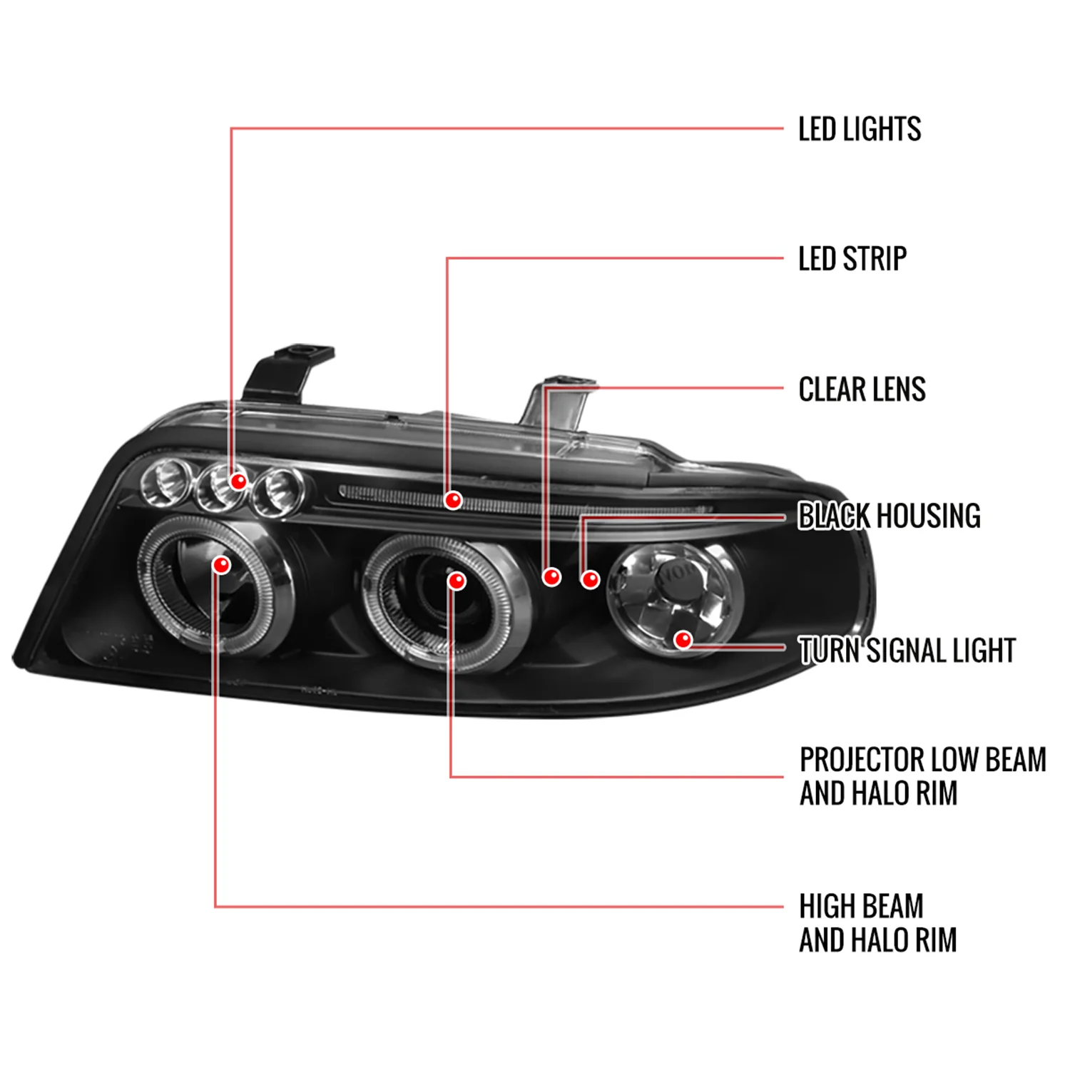 1999-2001 Audi A4/S4 Dual Halo Projector Headlights Matte Black/Clear Lens - Image 8