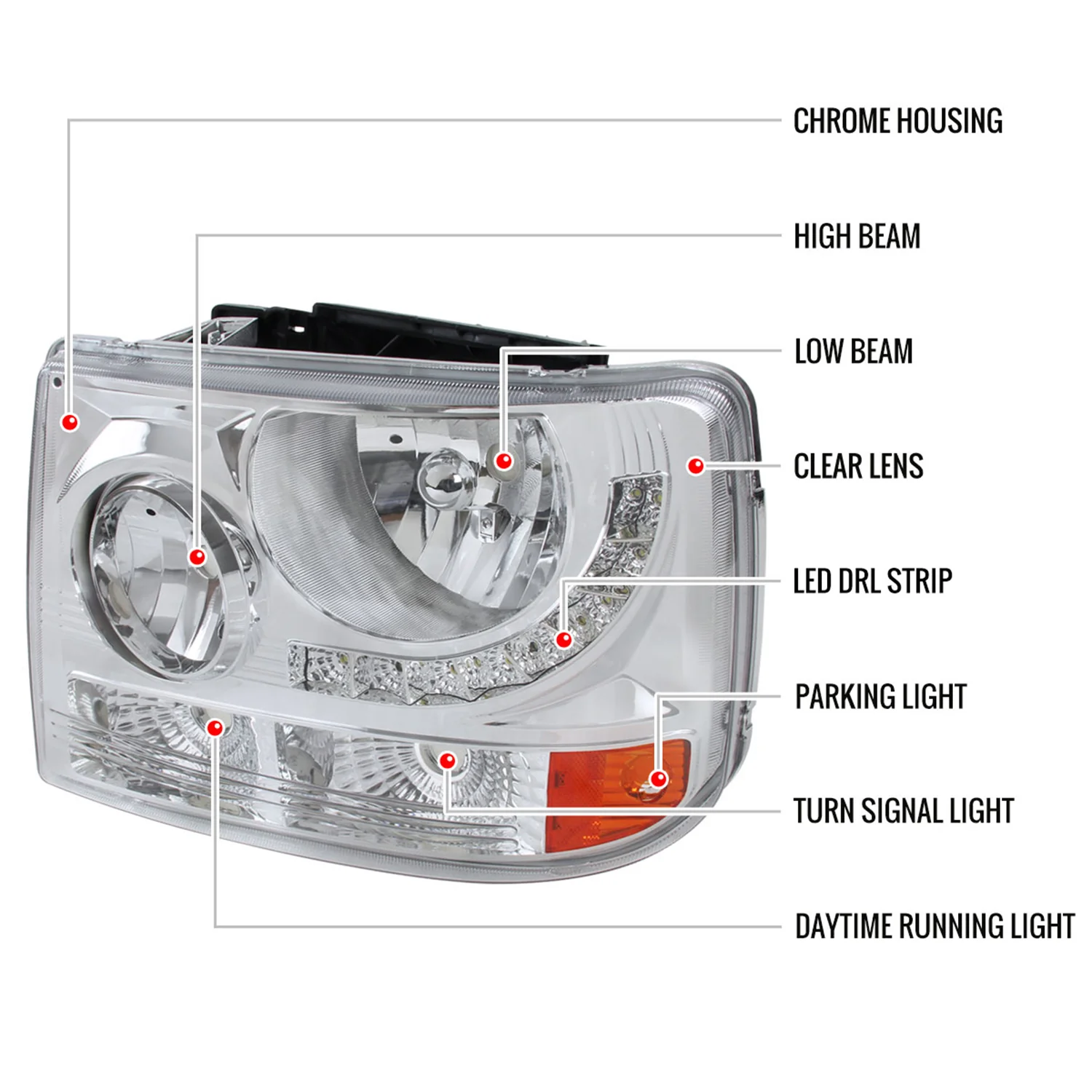1999-2002 Chevy Silverado 1500 2500/Tahoe Suburban Headlights LED Light Chrome - Image 8