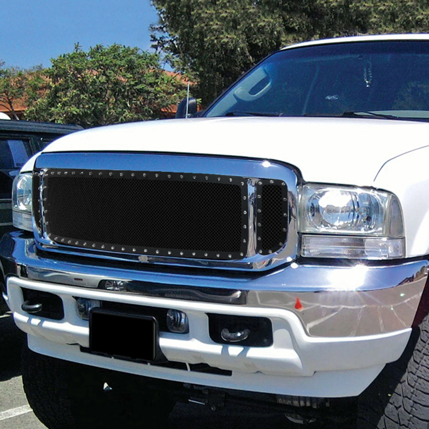 1999-2004 F-250/350/450/550/Excursion Rivet Black Steel 3PC Mesh Grille Insert - Image 10