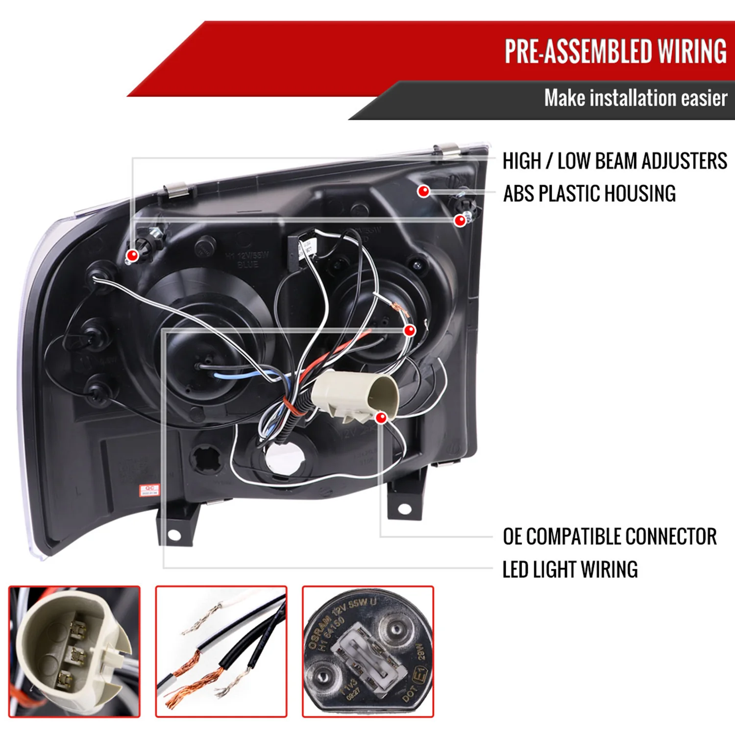 1999-2004 Ford Excursion F-250 F-350 F-450 F-550 Dual Halo Headlights Smoke - Image 8