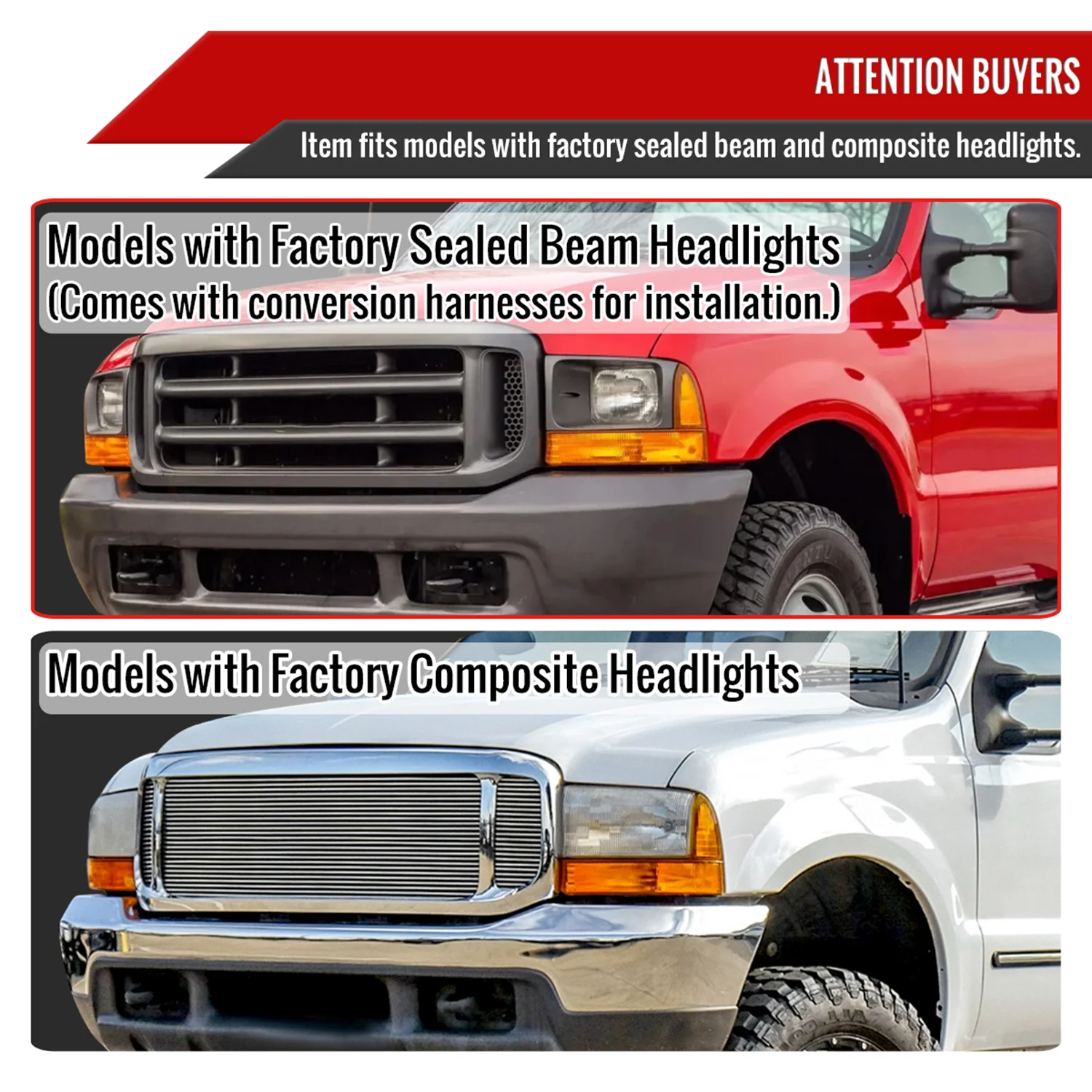 1999-2004 Ford F-250/350/450/550 /2000-2004 Excursion LED Bar Headlights Chrome - Image 6