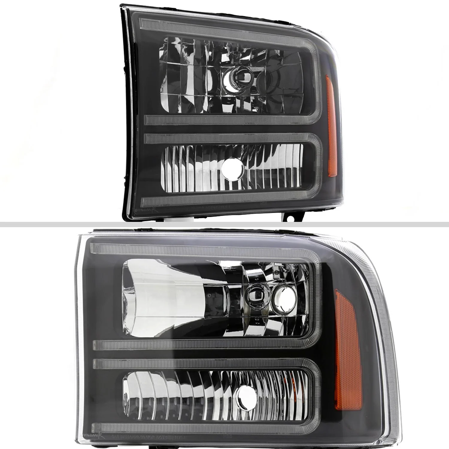 1999-2004 Ford F-250/350/450/550/Excursion Headlights Dual LED C-Bar Black - Image 2