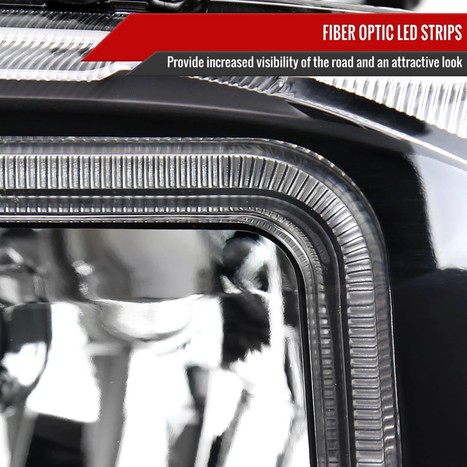 1999-2004 Ford F-250/350/450/550/Excursion Headlights Dual LED C-Bar Black - Image 4