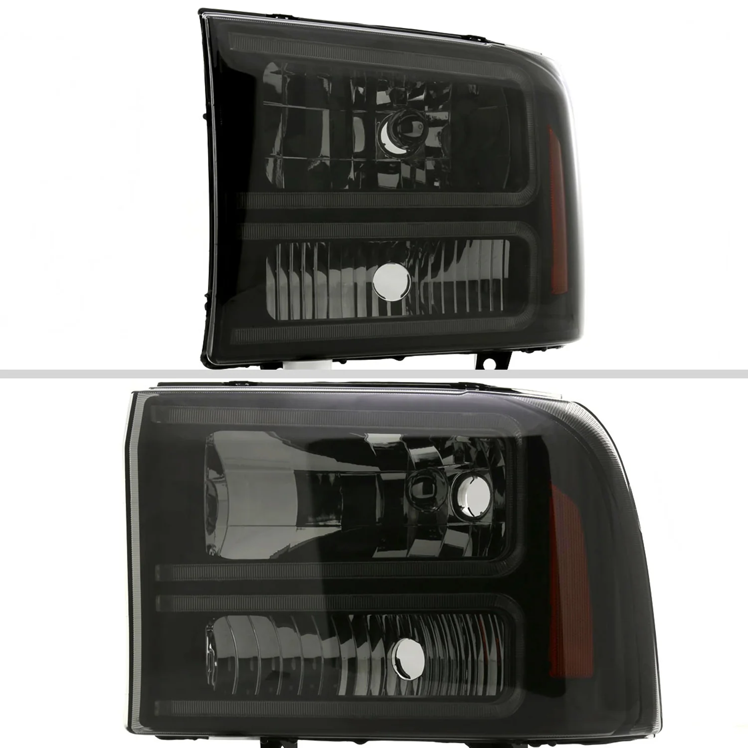 1999-2004 Ford F-250/350/450/550/Excursion Headlights Dual LED C-Bar Jet Black - Image 2