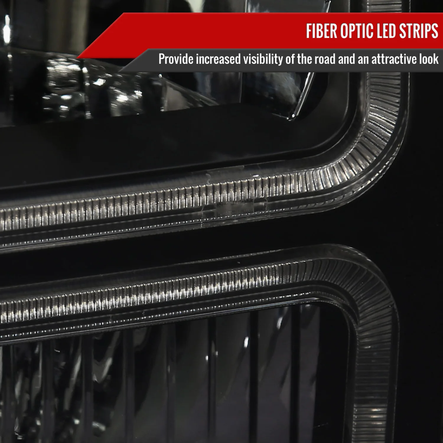 1999-2004 Ford F-250/350/450/550/Excursion Headlights Dual LED C-Bar Jet Black - Image 4