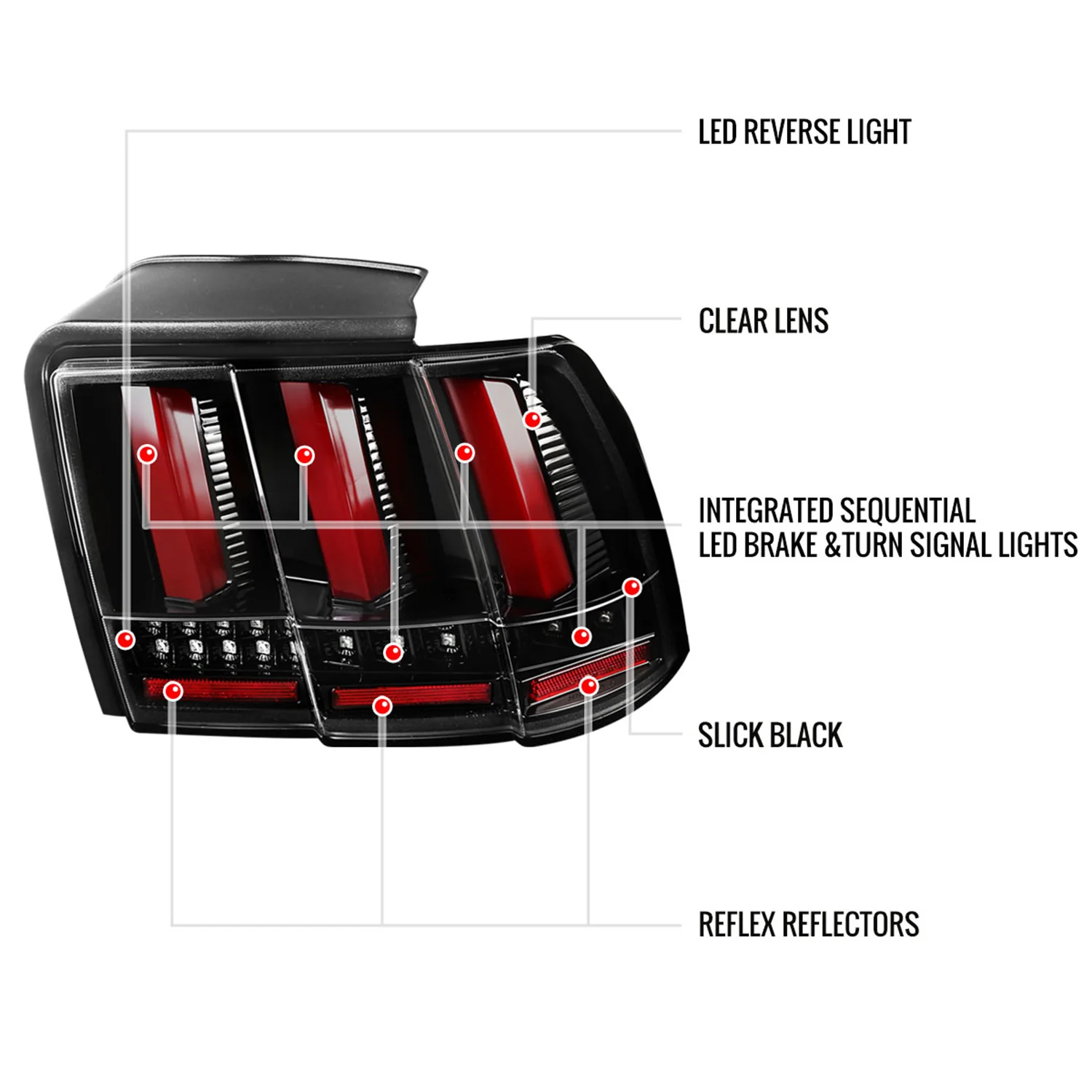 1999-2004 Ford Mustang Sequential LED Tail Lights Jet Black/Clear Lens - Image 8