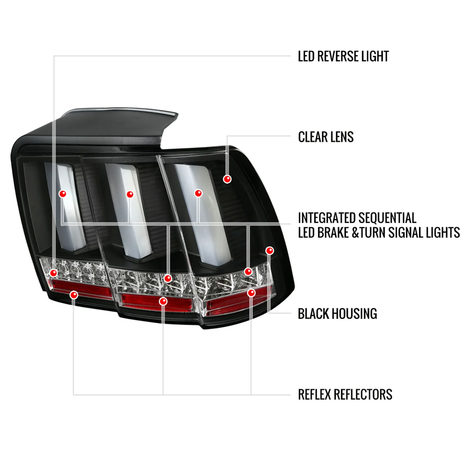 1999-2004 Ford Mustang Sequential LED Tail Lights Matte Black/Clear Lens - Image 8