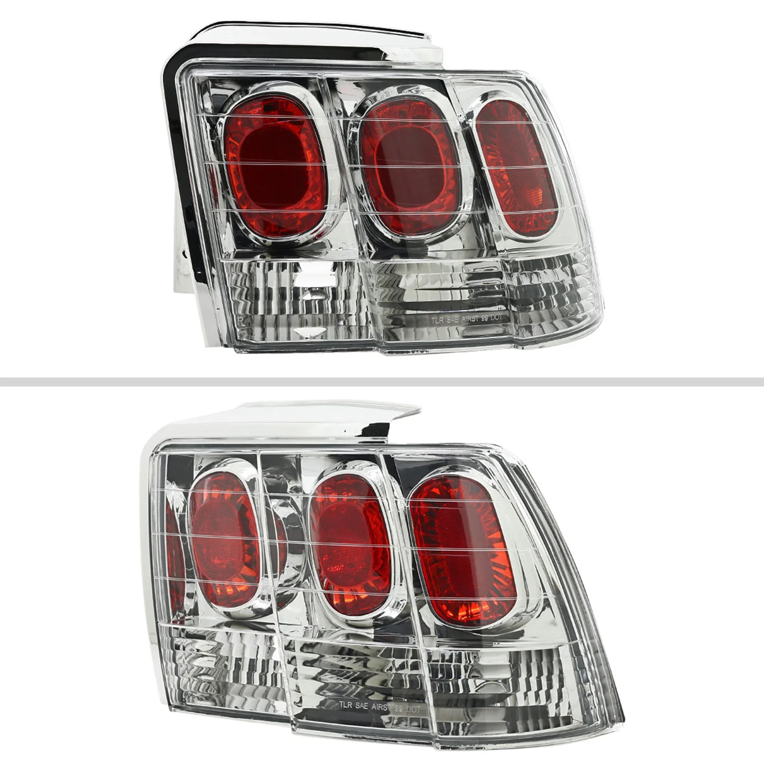 1999-2004 Ford Mustang Tail Lights Chrome Housing/Clear Lens - Image 2