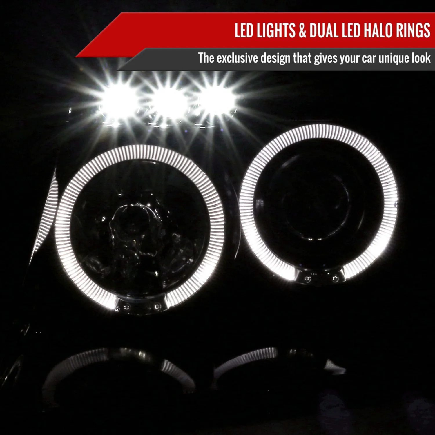 1999-2004 Jeep Grand Cherokee Dual Halo Projector Headlights Jet Black/Clear - Image 2
