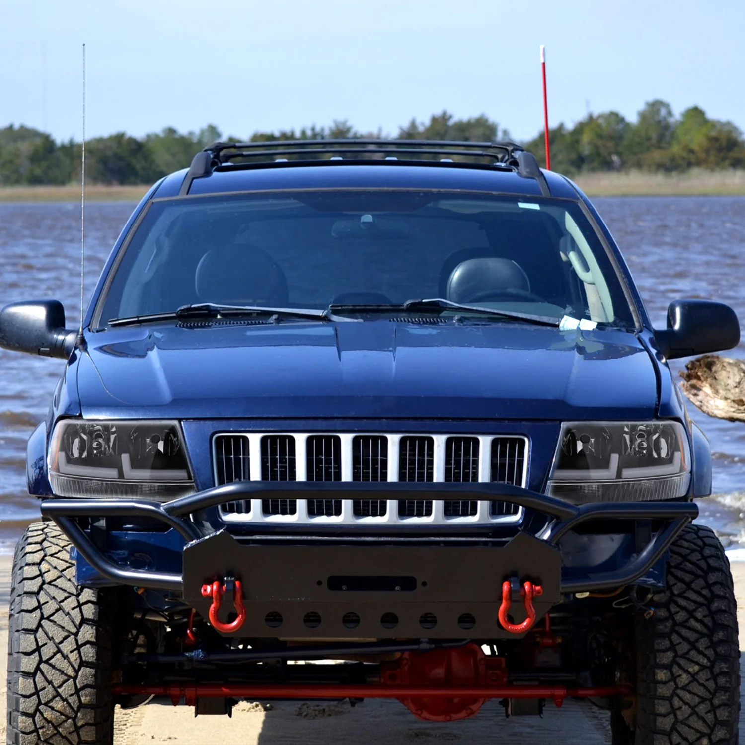 1999-2004 Jeep Grand Cherokee Factory Dual LED Bar Headlights Matt Black/Clear - Image 10