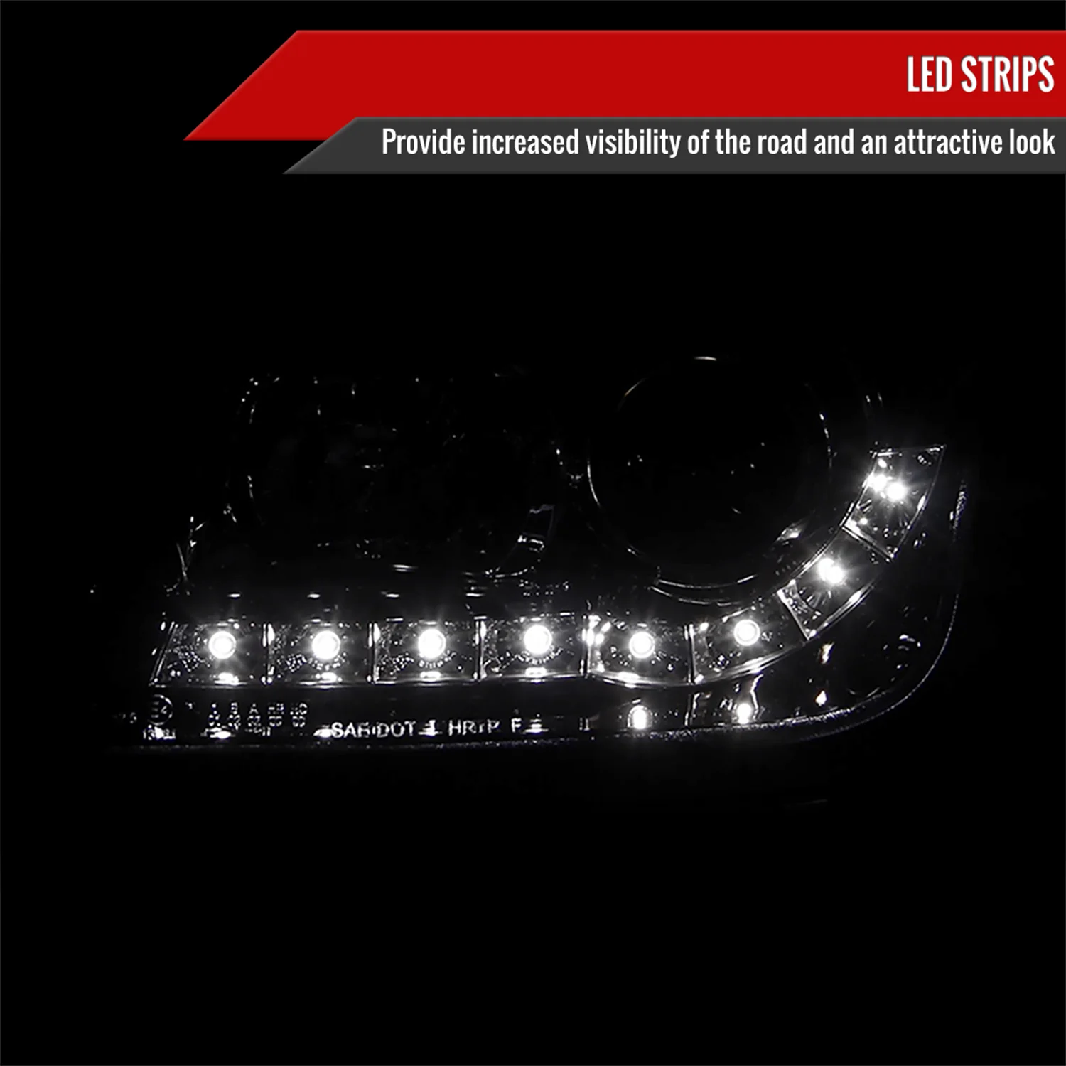 1999-2004 VW Jetta/Bora Projector Headlights R8 LED Light Black/Smoke Lens - Image 2