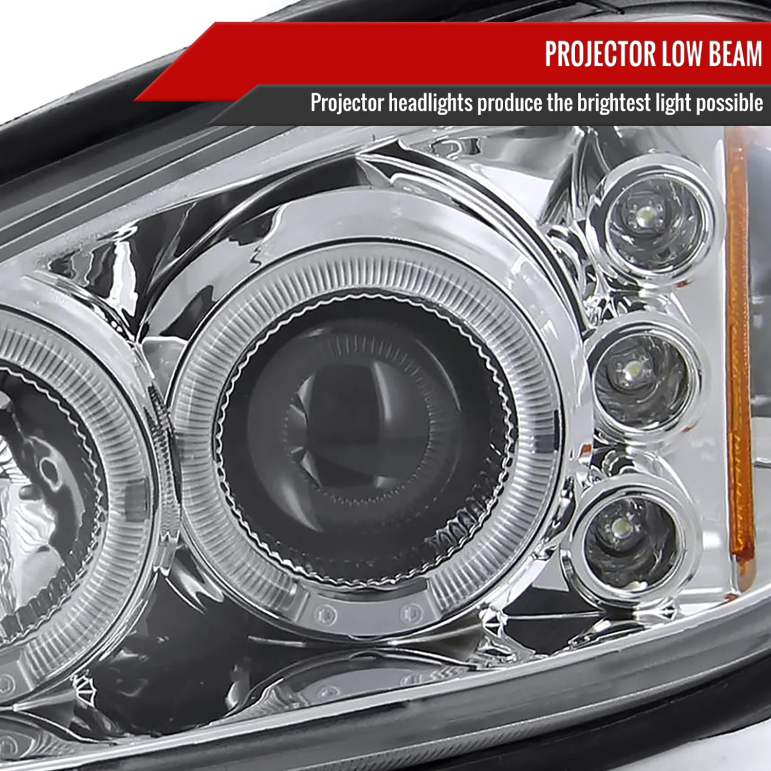 1999-2005 Pontiac Grand AM Dual Halo Projector Headlights Chrome/Clear Lens - Image 3