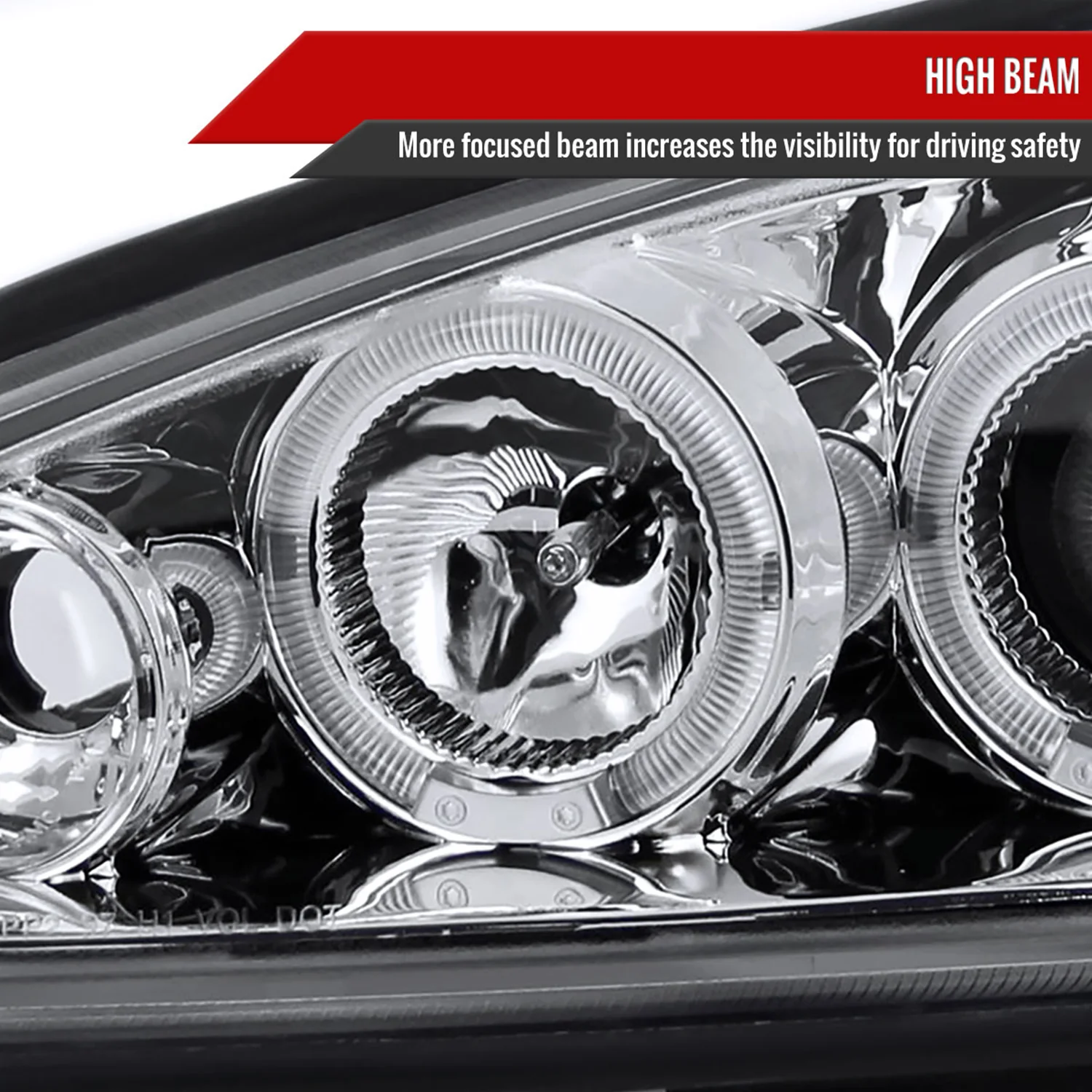 1999-2005 Pontiac Grand AM Dual Halo Projector Headlights Chrome/Clear Lens - Image 4