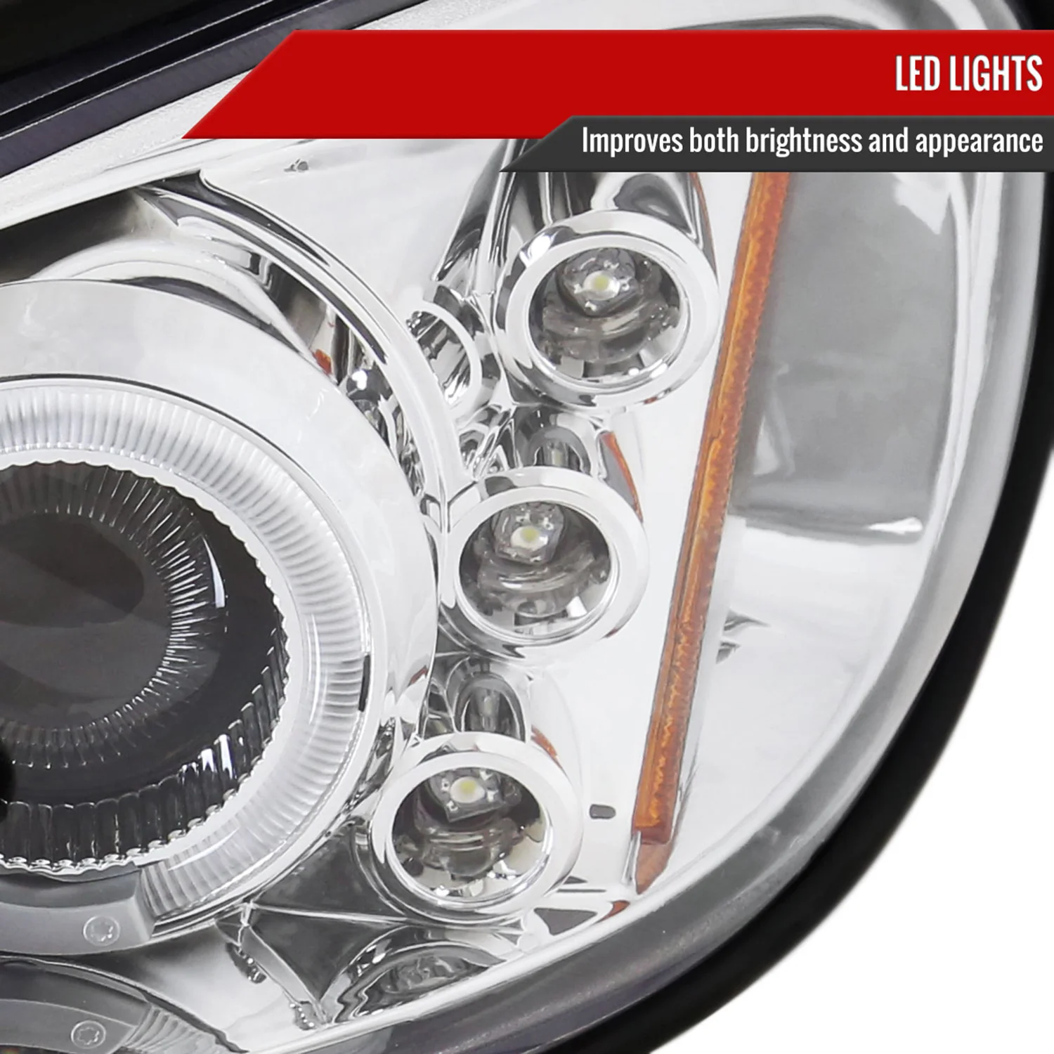 1999-2005 Pontiac Grand AM Dual Halo Projector Headlights Chrome/Clear Lens - Image 6