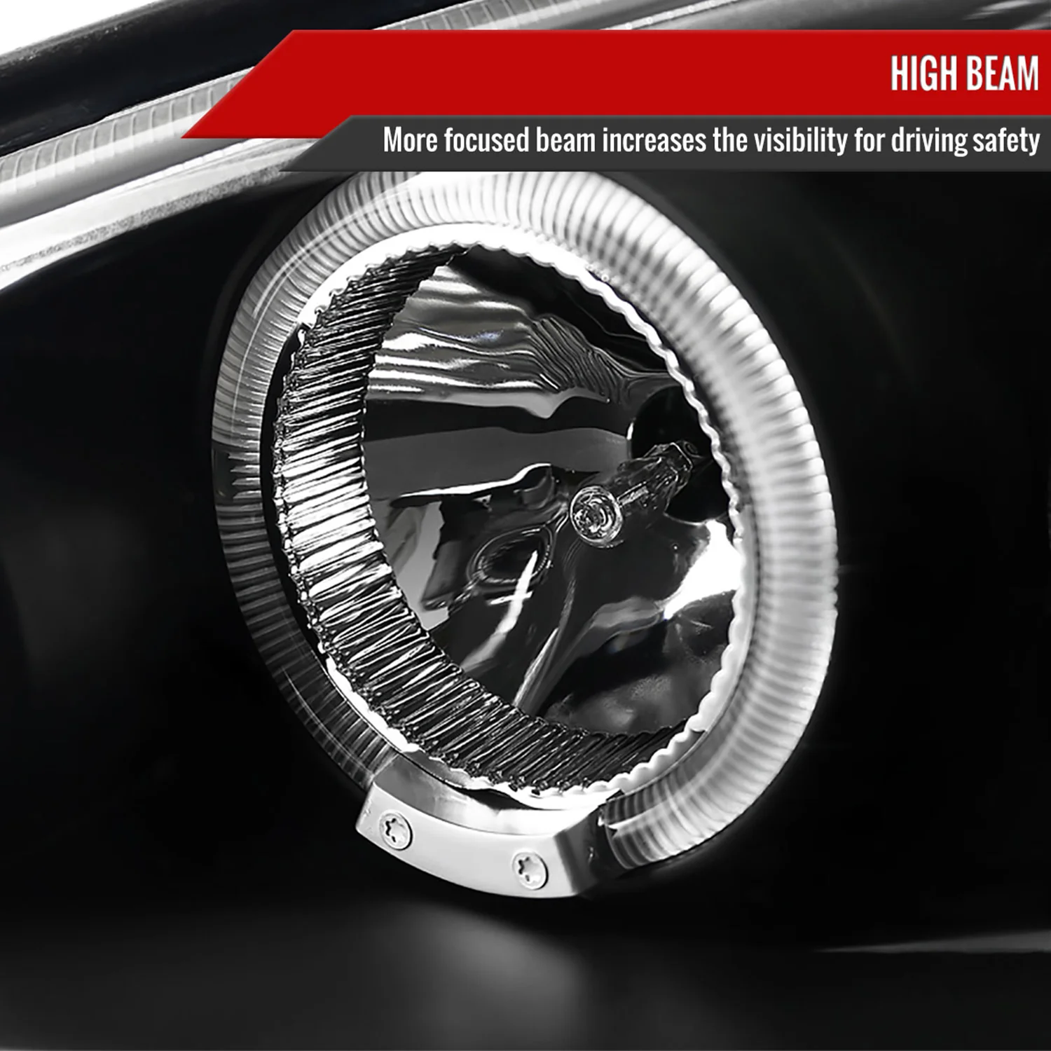 1999-2005 Pontiac Grand AM Dual Halo Projector Headlights Matte Black/Clear - Image 4