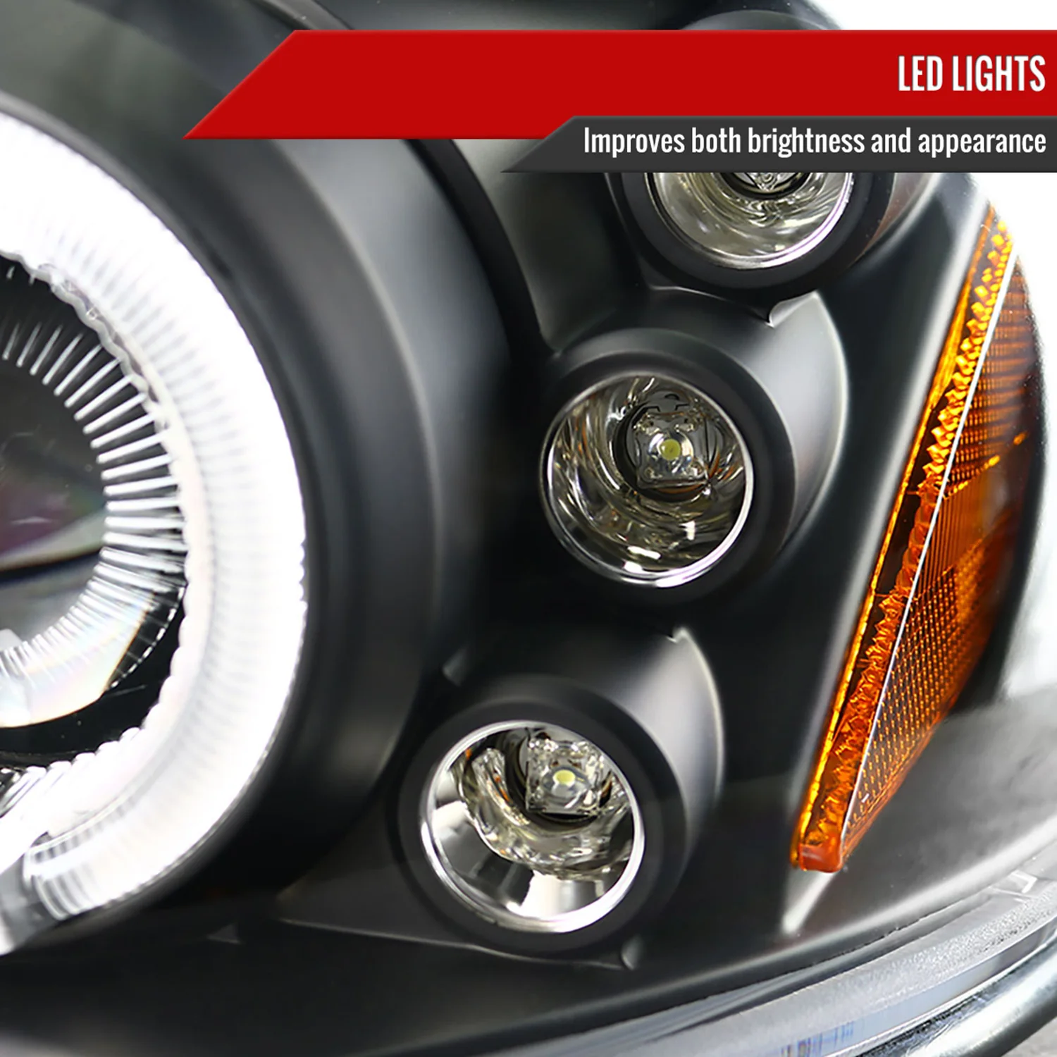 1999-2005 Pontiac Grand AM Dual Halo Projector Headlights Matte Black/Clear - Image 6