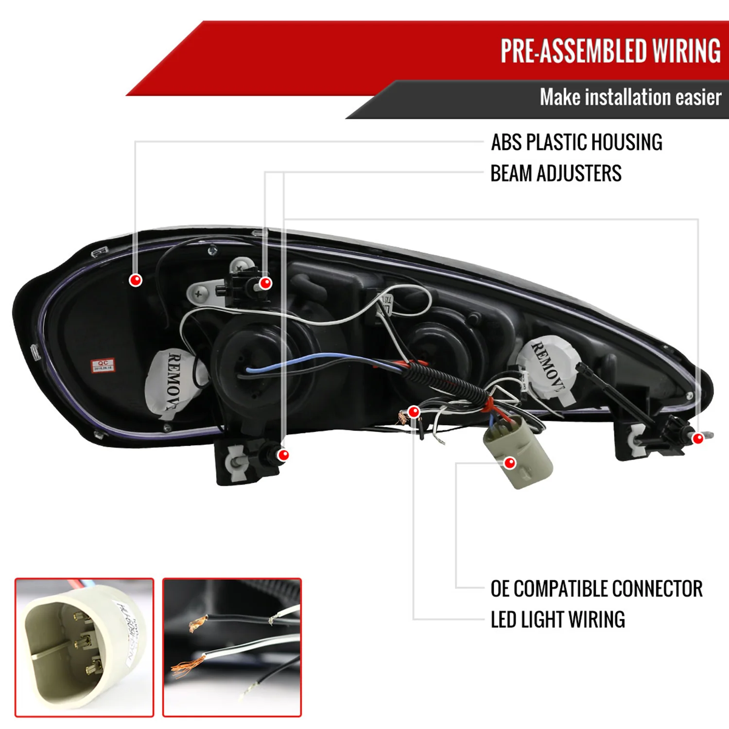 1999-2005 Pontiac Grand AM Dual Halo Projector Headlights Matte Black/Clear - Image 7