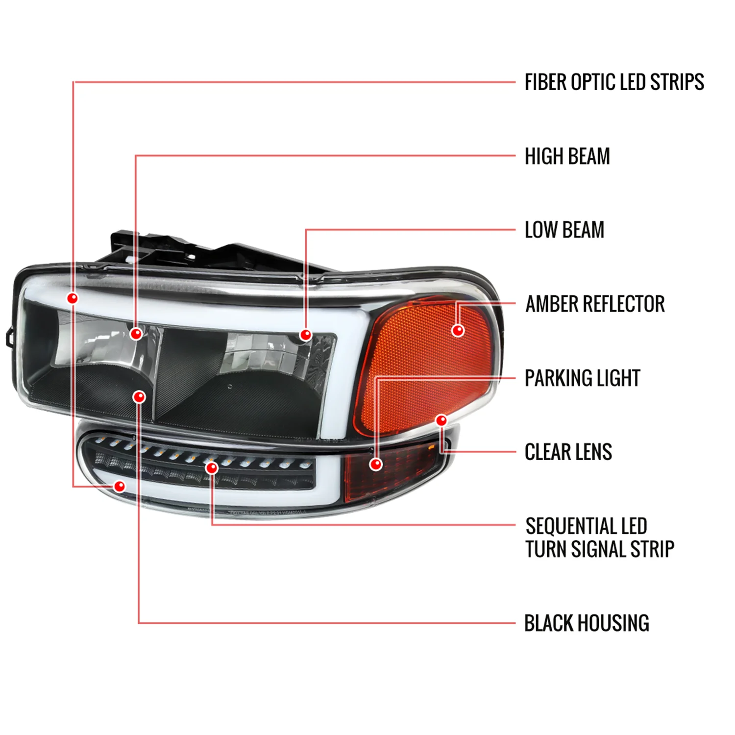 1999-2006 GMC Sierra Sierra Yukon/XL Headlights LED Signal Bumper Lights Black - Image 8