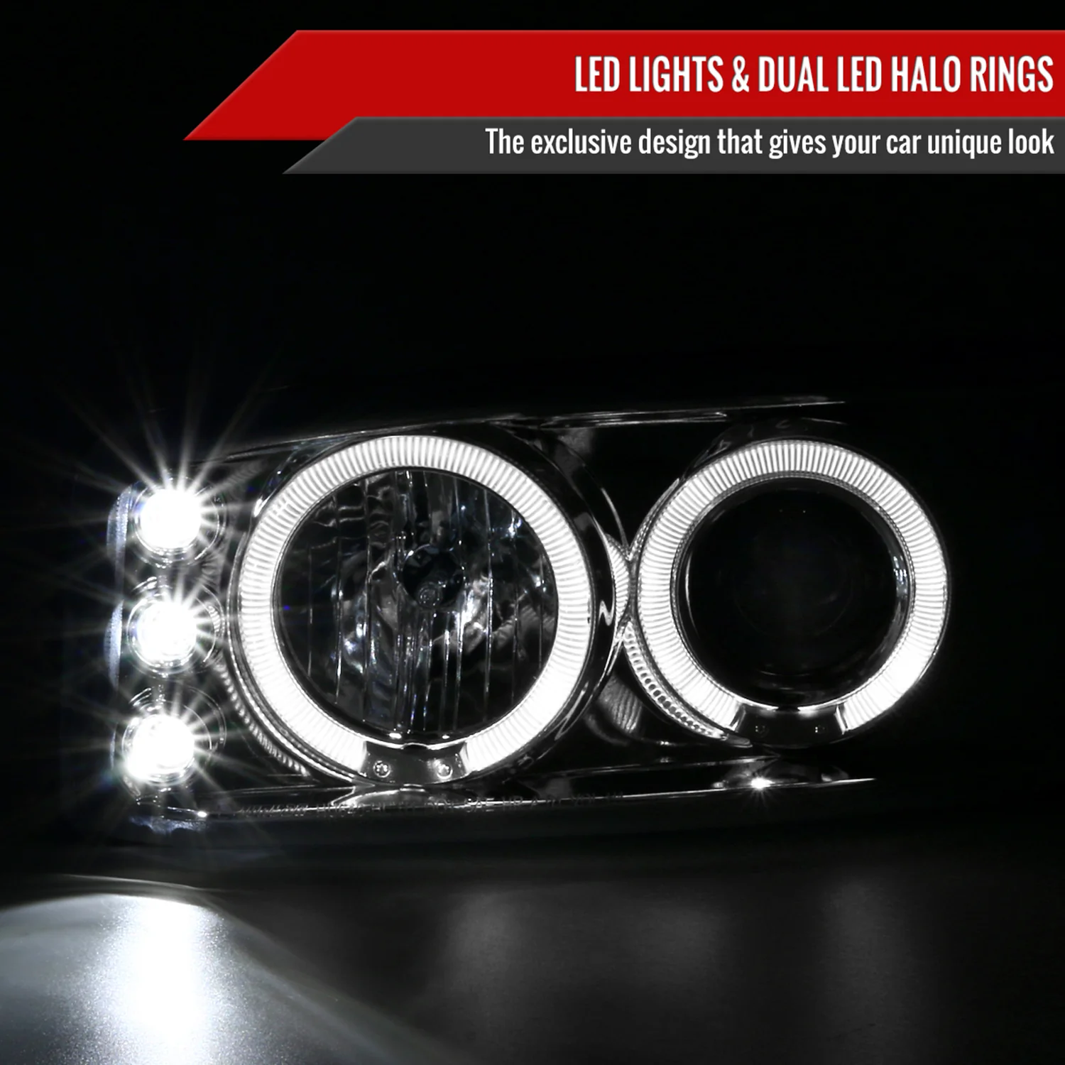 1999-2006 GMC Sierra/ Yukon/Yukon XL Dual Halo Headlights LED Chrome - Image 2