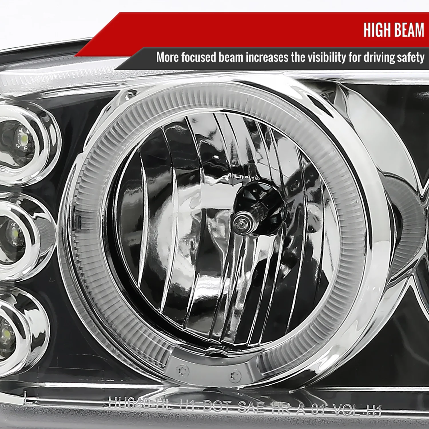 1999-2006 GMC Sierra/ Yukon/Yukon XL Dual Halo Headlights LED Chrome - Image 4
