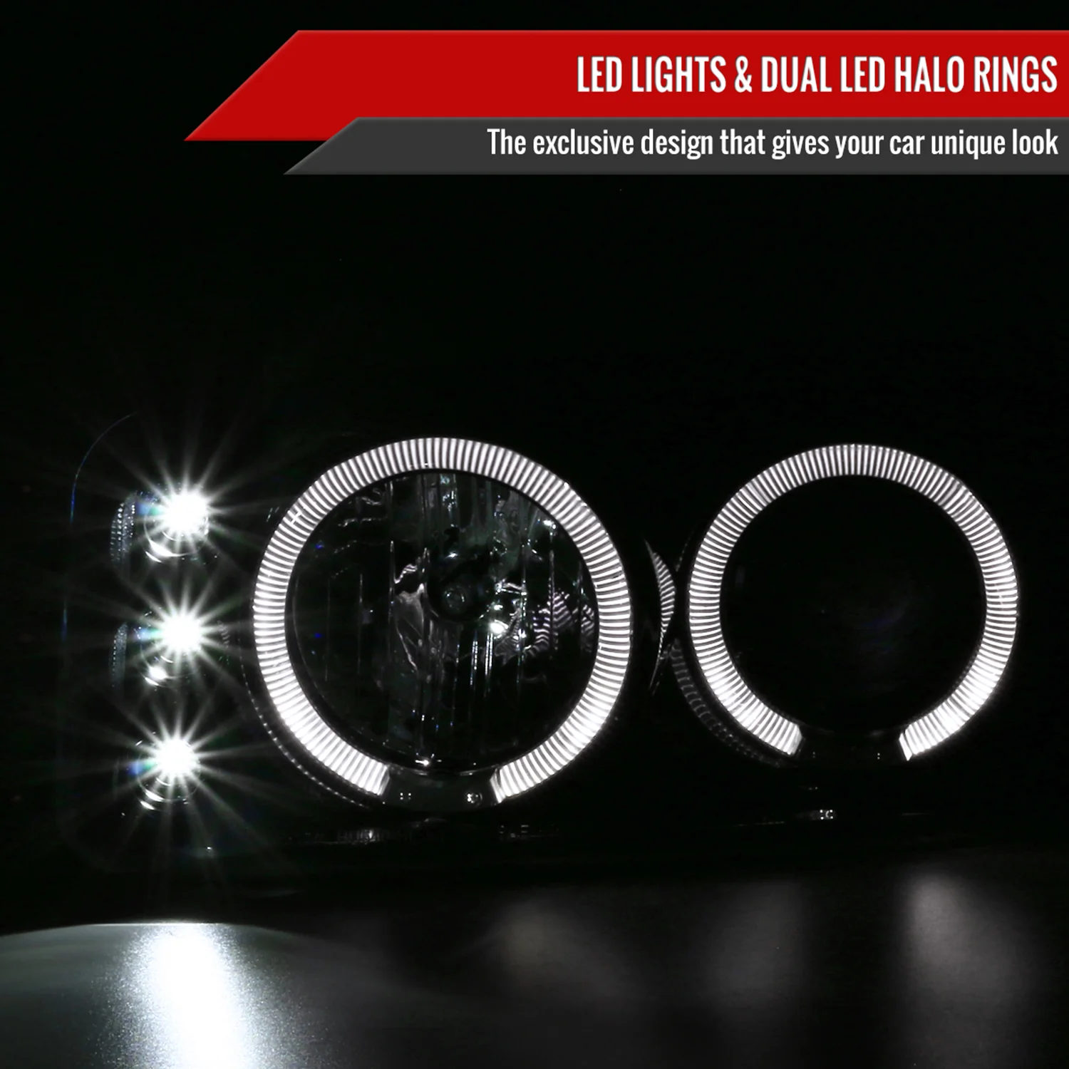 1999-2006 GMC Sierra/ Yukon/Yukon XL Dual Halo Headlights Signal Lights Black - Image 2